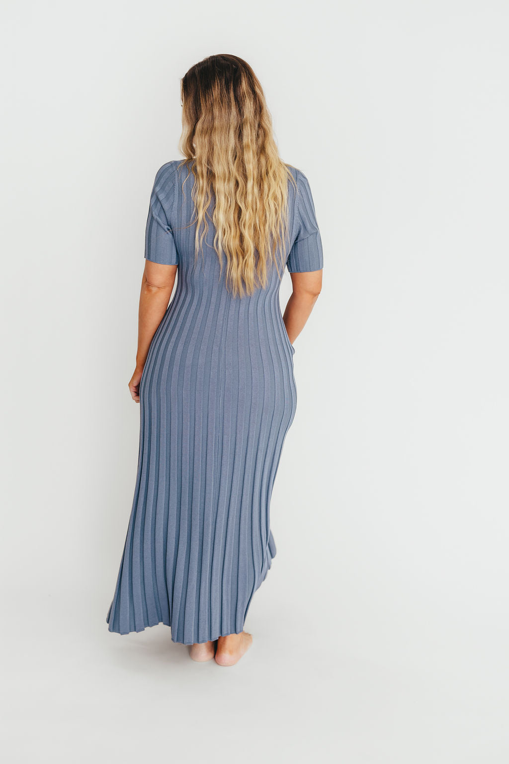 Oakley Ribbed Maxi Dress in Dusty Blue - Bump Friendly Maternity Dress for Pregnancy & Nursing | Perfect for Casual Outings, Baby Showers & Summer Events