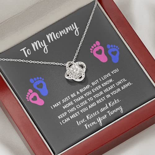 To My Mommy Heart-Feet Love Knot Necklace with Message Card & Gift Box - Sterling Silver Mother's Jewelry for Baby Shower, Pregnancy Announcement & New Mom Gifts - Perfect for Mother's Day, Birthday & Special Occasions