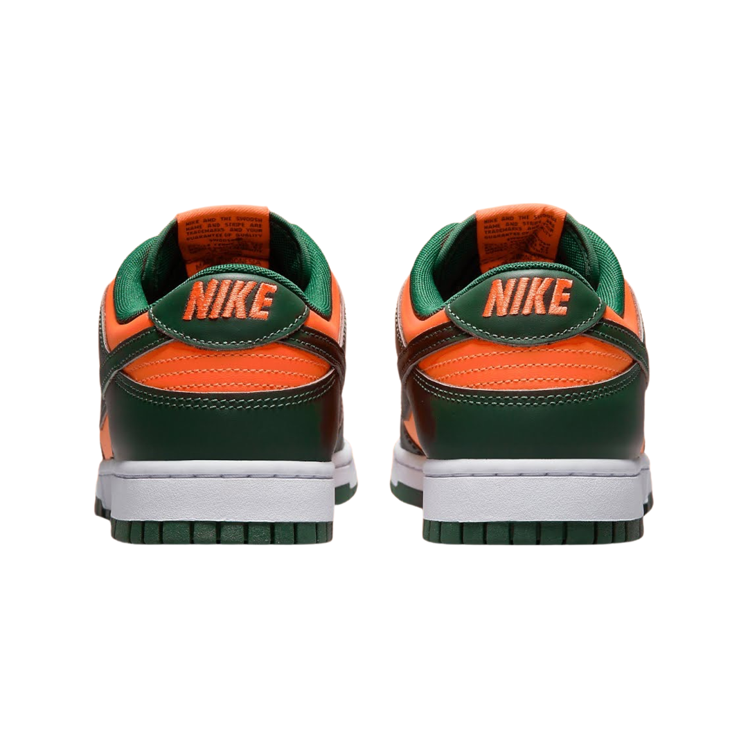 Nike Dunk Low Retro Miami Hurricanes Sneakers - Dark Green, Team Orange & White Colorway - Perfect for Basketball, Streetwear & Casual Outfits