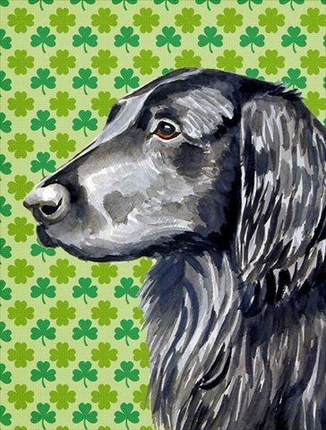Flat Coated Retriever St. Patrick's Day Shamrock Portrait Flag - Large Garden Size for Outdoor Decor & Irish Themed Parties
