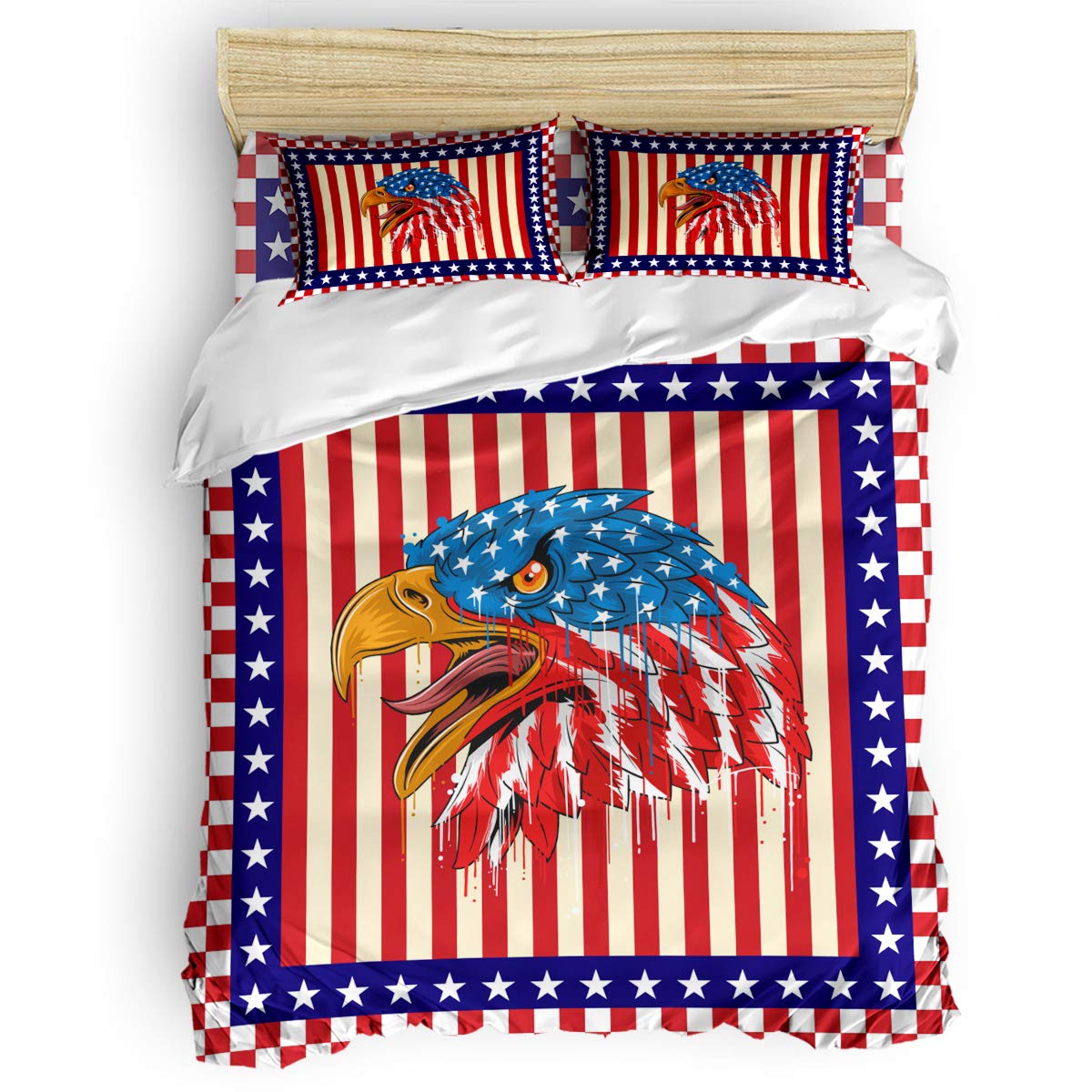 Yogaly 4-Piece Twin Size Bedding Set - American Eagle Flag Print Bed Sheets, Duvet Cover, Flat Sheet & Pillowcases for Adults, Teens & Kids | Perfect for Dorm Rooms, Guest Bedrooms & Patriotic Home Decor