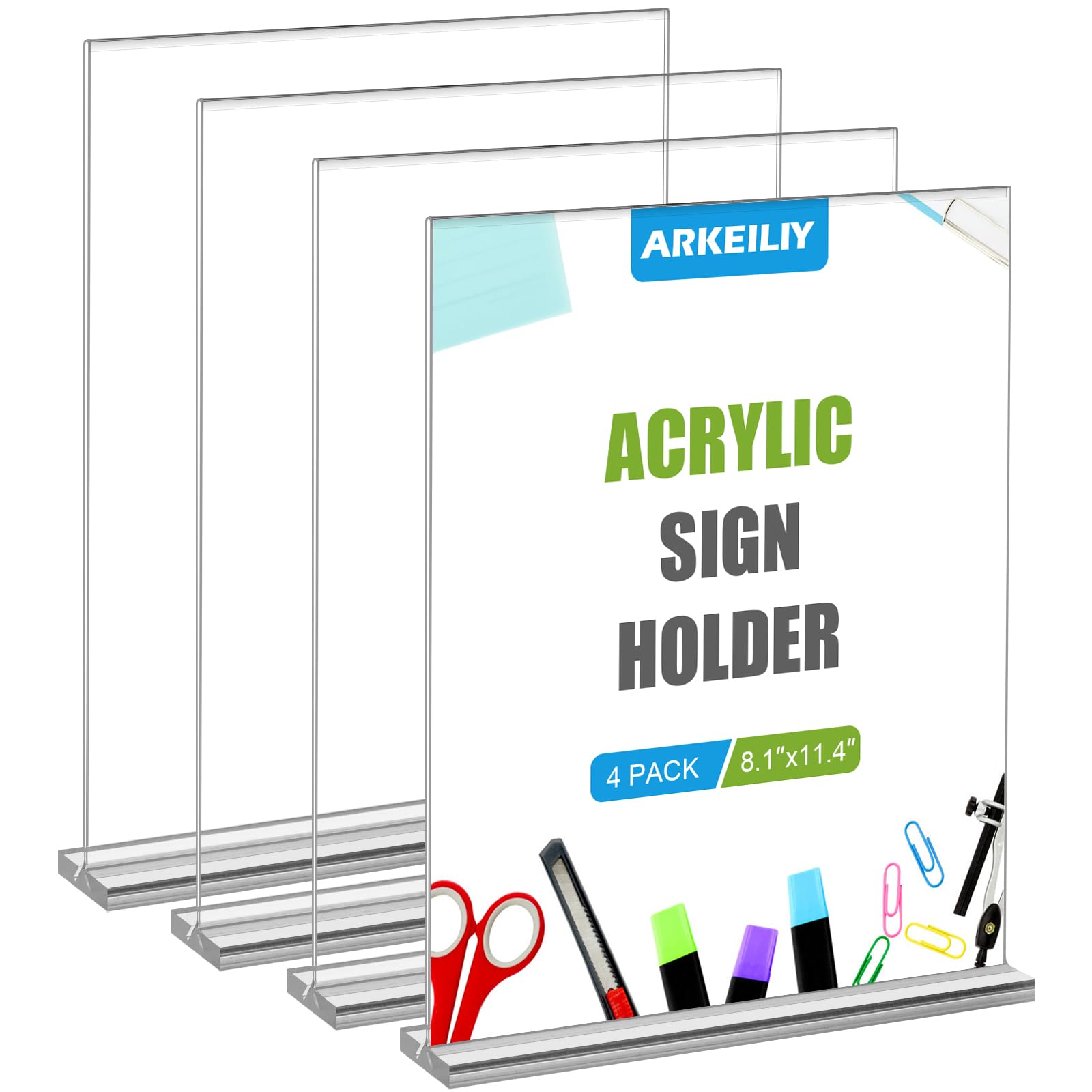 8.5 x 11 Inch Clear Acrylic Sign Holders - 4 Pack Vertical Double Sided Table Stands for Menus, Flyers & Documents | Perfect for Restaurants, Offices, Retail Stores & Hotels | Durable Menu Holders for Countertops, Reception Desks & Display Cases