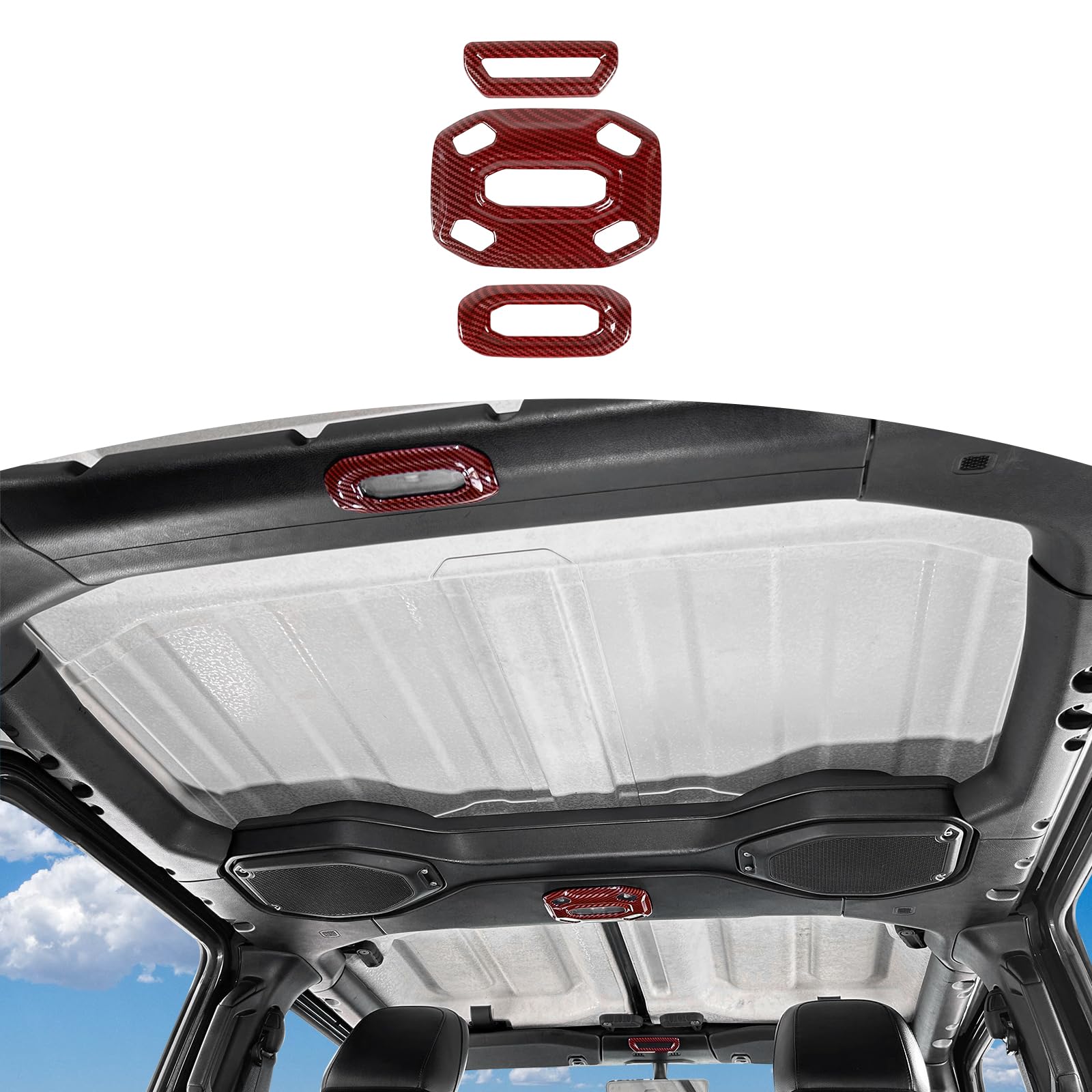 RT-TCZ Red Carbon Fiber Dome Light Cover Trim for Jeep Wrangler JL & Gladiator JT (2018-2023) - Interior Accessories 3pcs - Upgrade Your Jeep's Interior Style for Off-Road Adventures & Daily Driving