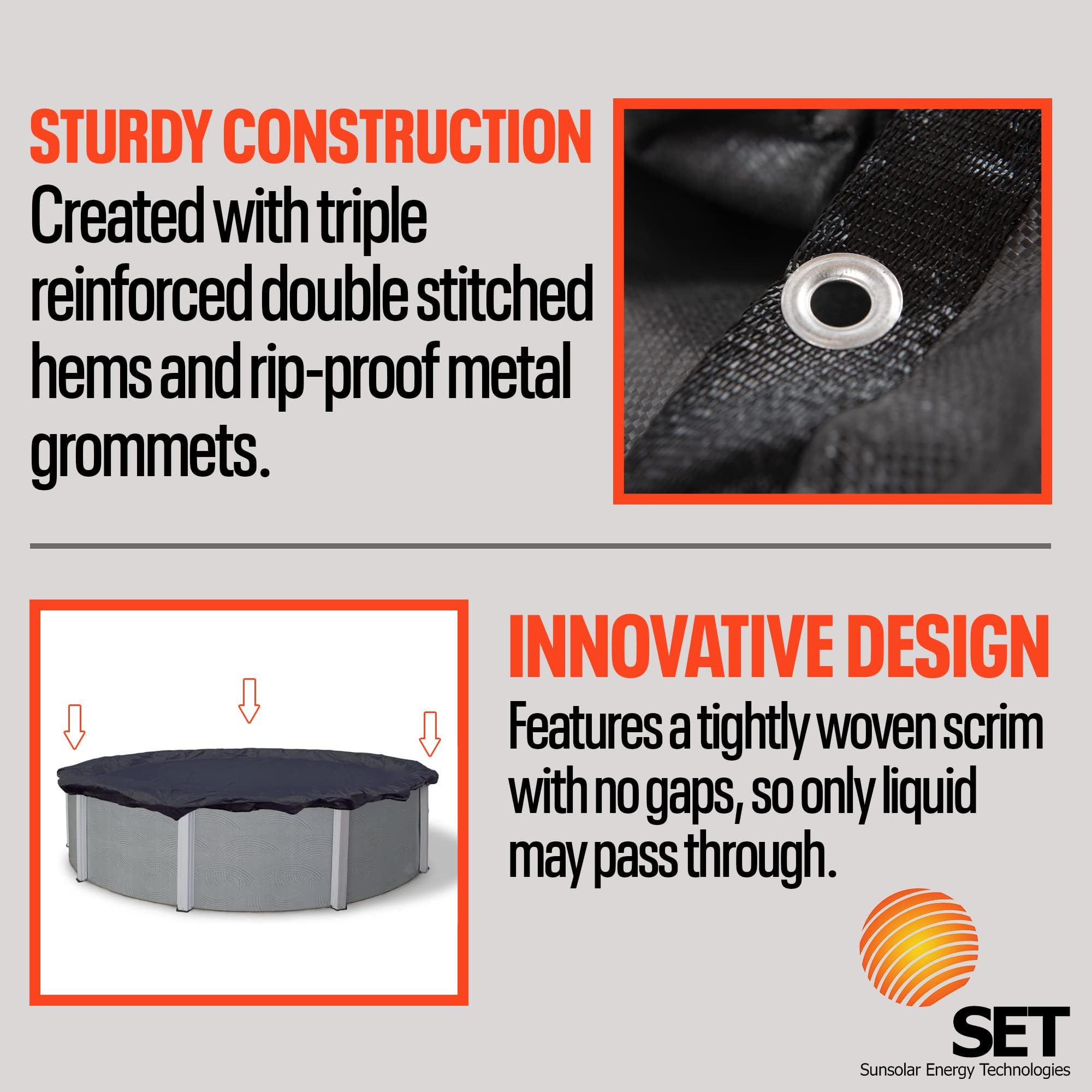 SET SunSolar Energy Technologies - 21ft Round Above Ground Winter Pool Cover with Sturdy Cable & Winch - Heavy Duty Mesh Swimming Pool Cover for Winter Protection - Includes Cover Clips - 8 Year Warranty - Perfect for Seasonal Pool Maintenance and Freeze Protection