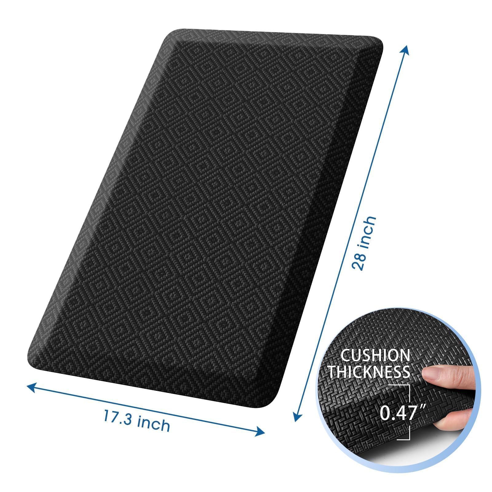 Mattitude Anti-Fatigue Kitchen Mat - Cushioned Non-Slip Waterproof Floor Rug for Standing Comfort - Perfect for Sink, Office, Laundry & Home Use (Black, 17.3x28 Inches)