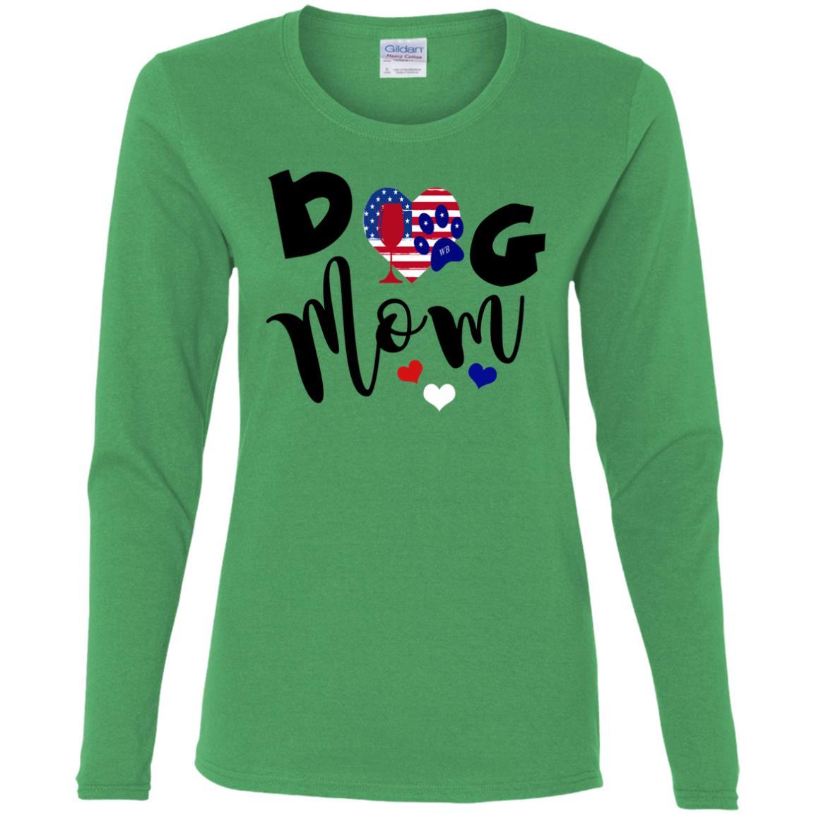 American Dog Mom Cotton Long Sleeve T-Shirt for Women - Comfortable Casual Wear for Dog Lovers | Perfect for Pet Owners, Dog Parks & Everyday Outfits