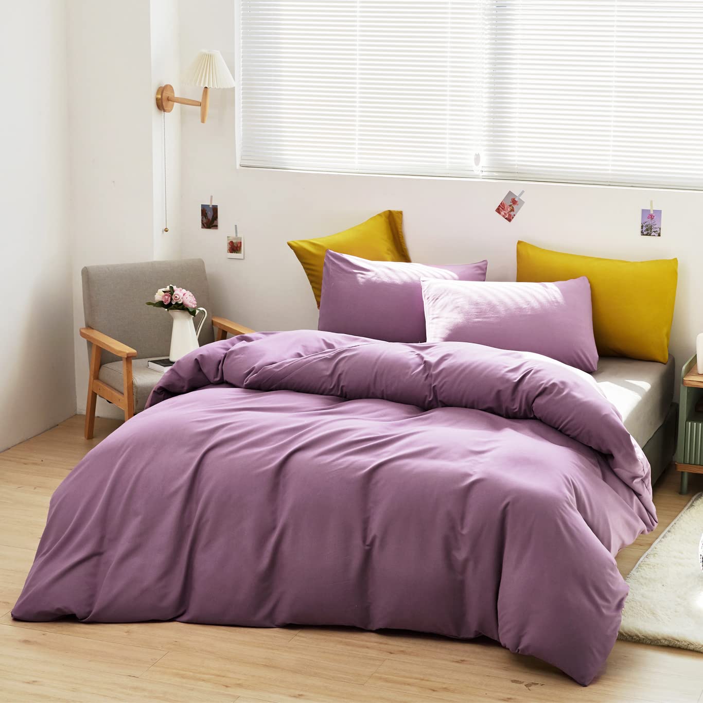 Luxlovery Purple Comforter Set King Size - Pale Mauve & Dusty Purple Cotton Bedding, Soft Breathable Quilted Blanket, 3-Piece Modern Elegant Bed Set for Women - Perfect for Master Bedroom, Guest Room & Cozy Home Decor