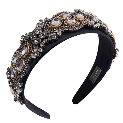 Sparkling Rhinestone Headbands for Women - Crystal Beaded Hair Accessories with Bling Chains, Baroque Style in White & Black | Perfect for Parties, Weddings, and Special Occasions