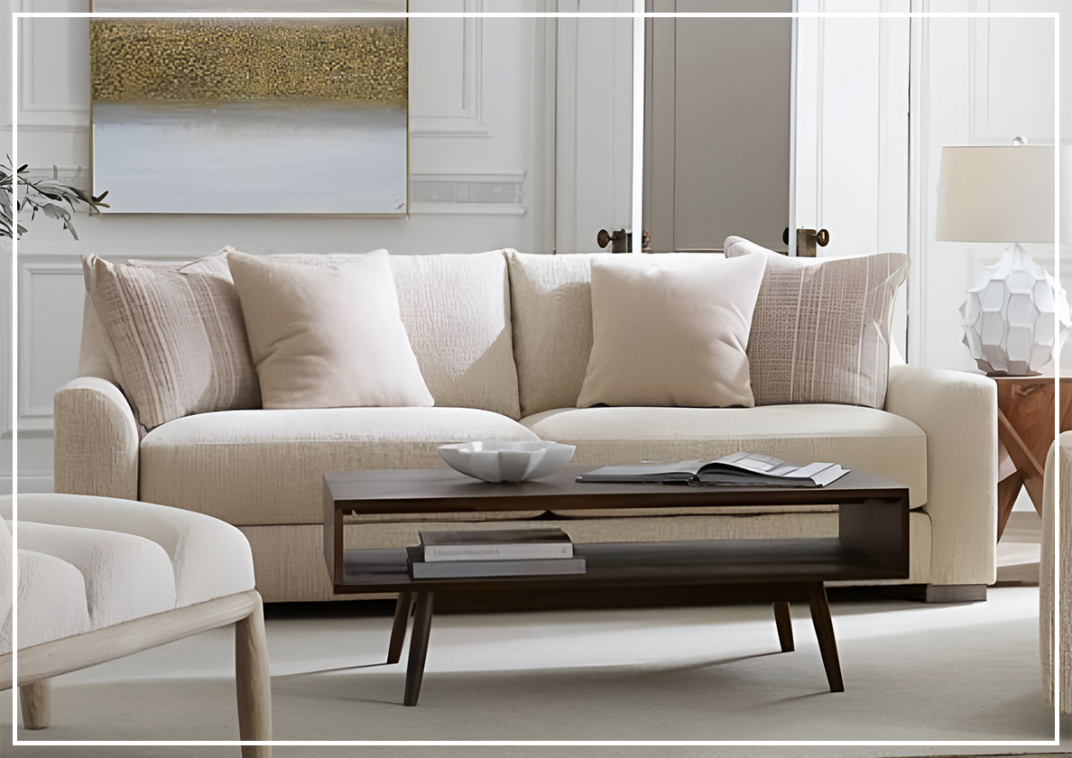 Bernhardt Gabi Fabric Sofa in Light Beige - Modern Living Room Furniture for Small Spaces | Comfortable Upholstered Couch for Apartments & Cozy Homes