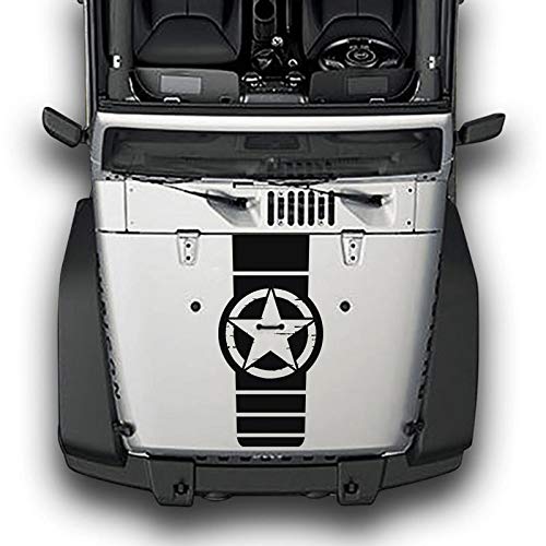 Distressed Star Hood Hash Stripe Decal Sticker Vinyl for Jeep Wrangler JK - Custom Car Decoration for Off-Road & Urban Style Enhancement