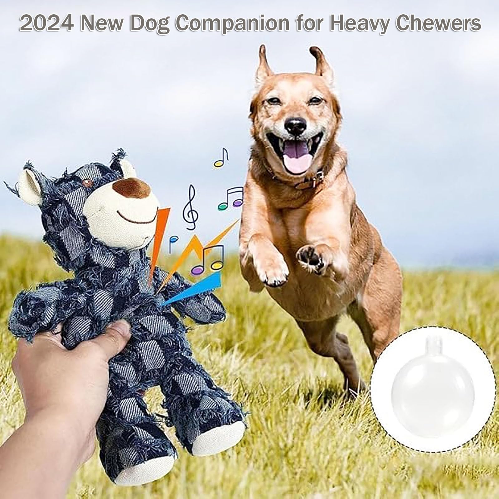 2024 Indestructible Heavy Duty Squeaky Dog Toy - Unbreakable Plush Bear Chew Toy for Aggressive Chewers, Durable Puppy Teething Toy for Large & Small Dogs - Perfect for Playtime, Training & Anxiety Relief (Navy Blue)