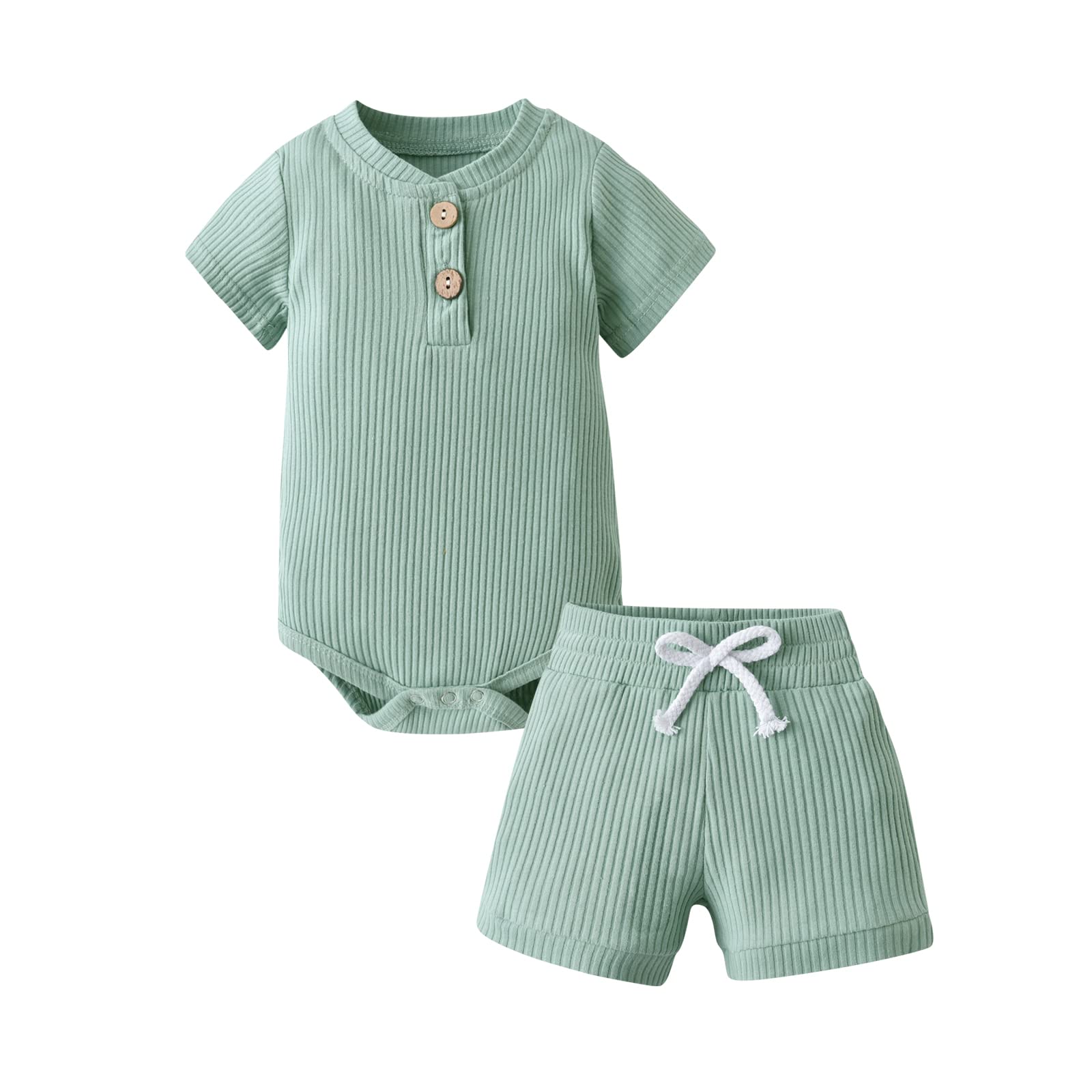 Derouetkia Summer Newborn Baby Clothes Set - Soft Ribbed Romper & Shorts Outfit for Boys & Girls | Perfect for Playtime, Photo Shoots & Family Outings