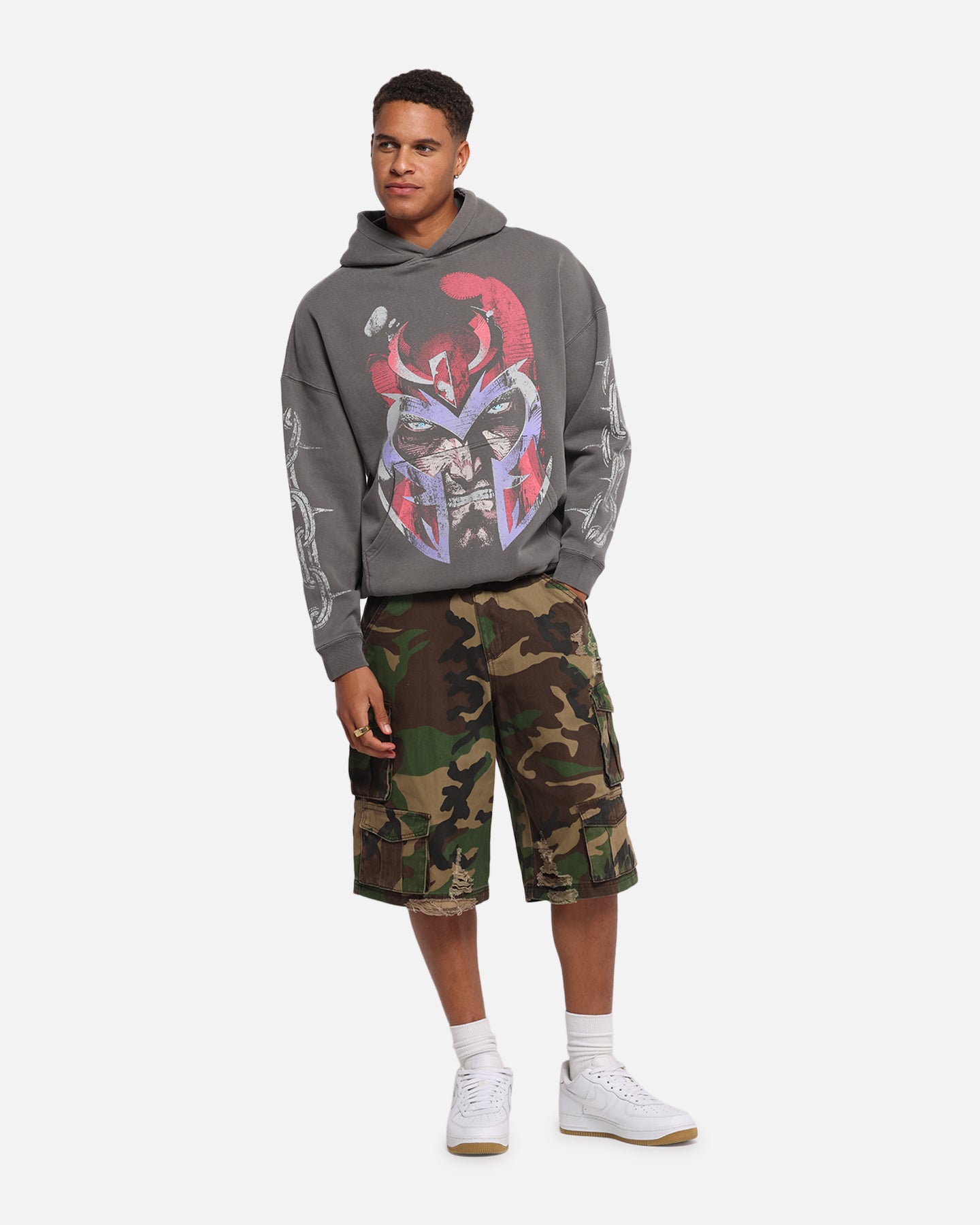 Marvel X-Men Magneto Premium Hoodie - Washed Charcoal | Men's Graphic Pullover Sweatshirt | Superhero Comic Book Merch | Perfect for Cosplay, Comic Con & Casual Wear