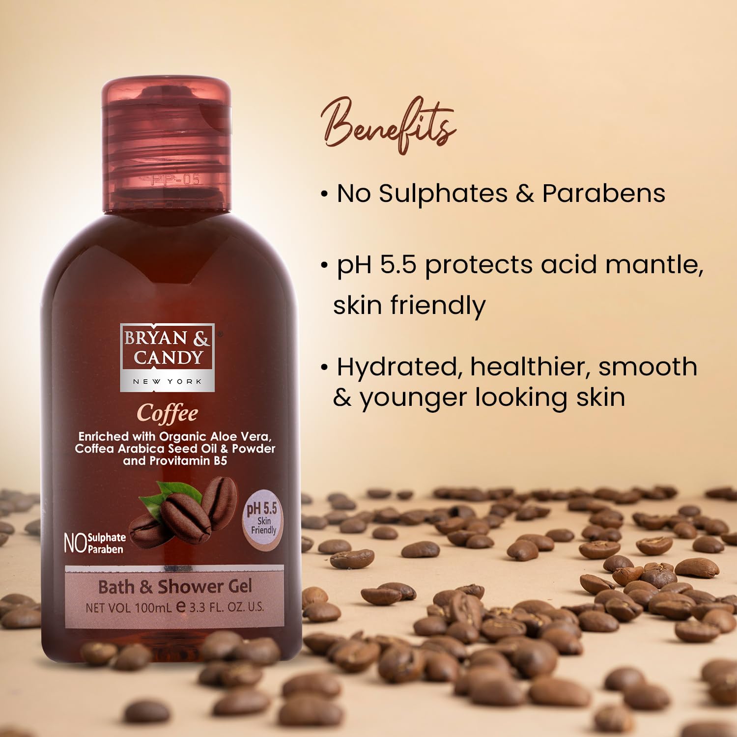 Bryan & Candy Aloe Vera Shower Gel - Gentle Moisturizing Body Wash for Soft Skin | Coffee Scented, 100ml | Perfect for Daily Use & Relaxing Bath Time