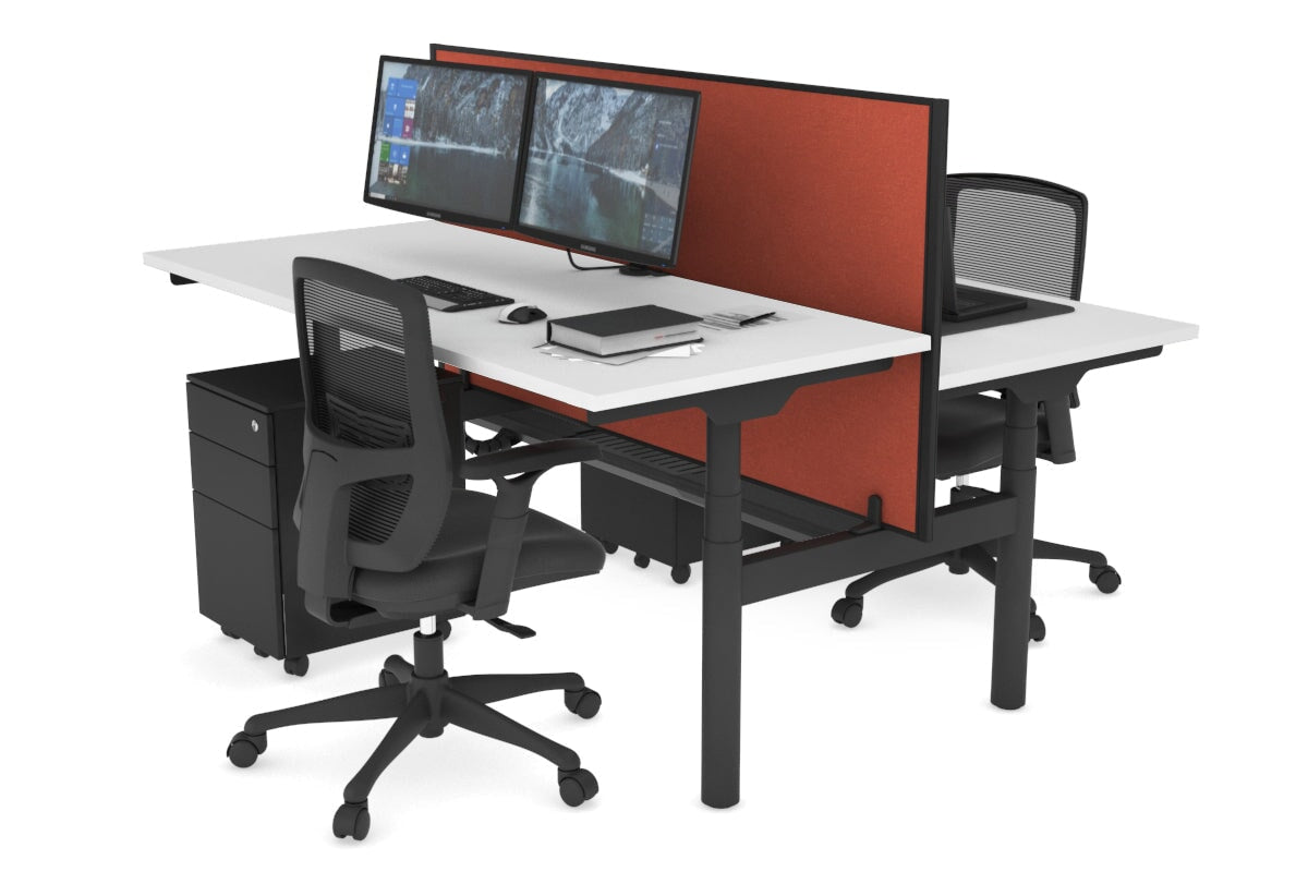 Flexi Premium Height Adjustable 2-Person H Bench Workstation - Black Frame [1800L x 700W] - Ergonomic Office & Home Workspace Solution for Shared Desks