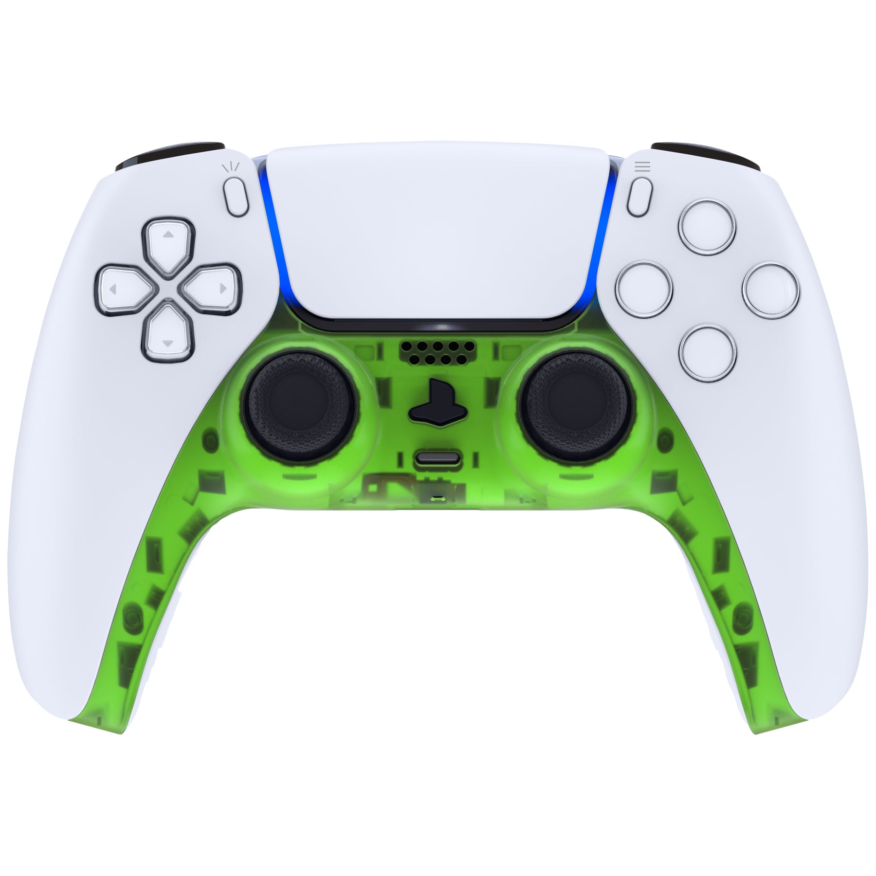 eXtremeRate Clear Green Replacement Shell & Accent Rings for PS5 Controller (BDM-010/020/030/040/050) - Custom Gaming Accessories for Enhanced PS5 Controller Aesthetics & Personalization