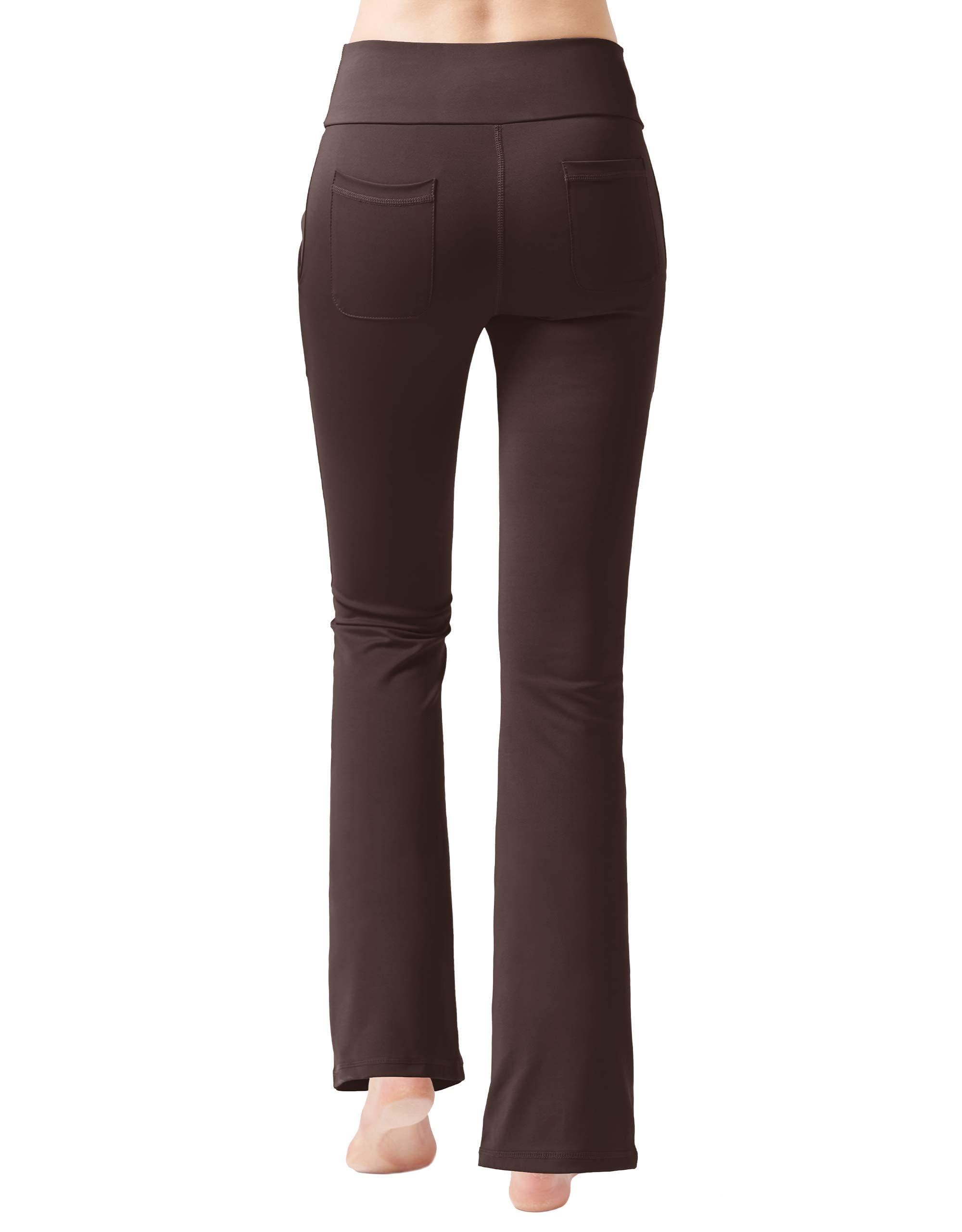 Nuveti Women's High Waisted Bootcut Yoga Pants with 4 Pockets - Tummy Control Workout & Office Pants - Stretchy Bootleg Dress Pants for Yoga, Gym, Work & Casual Wear