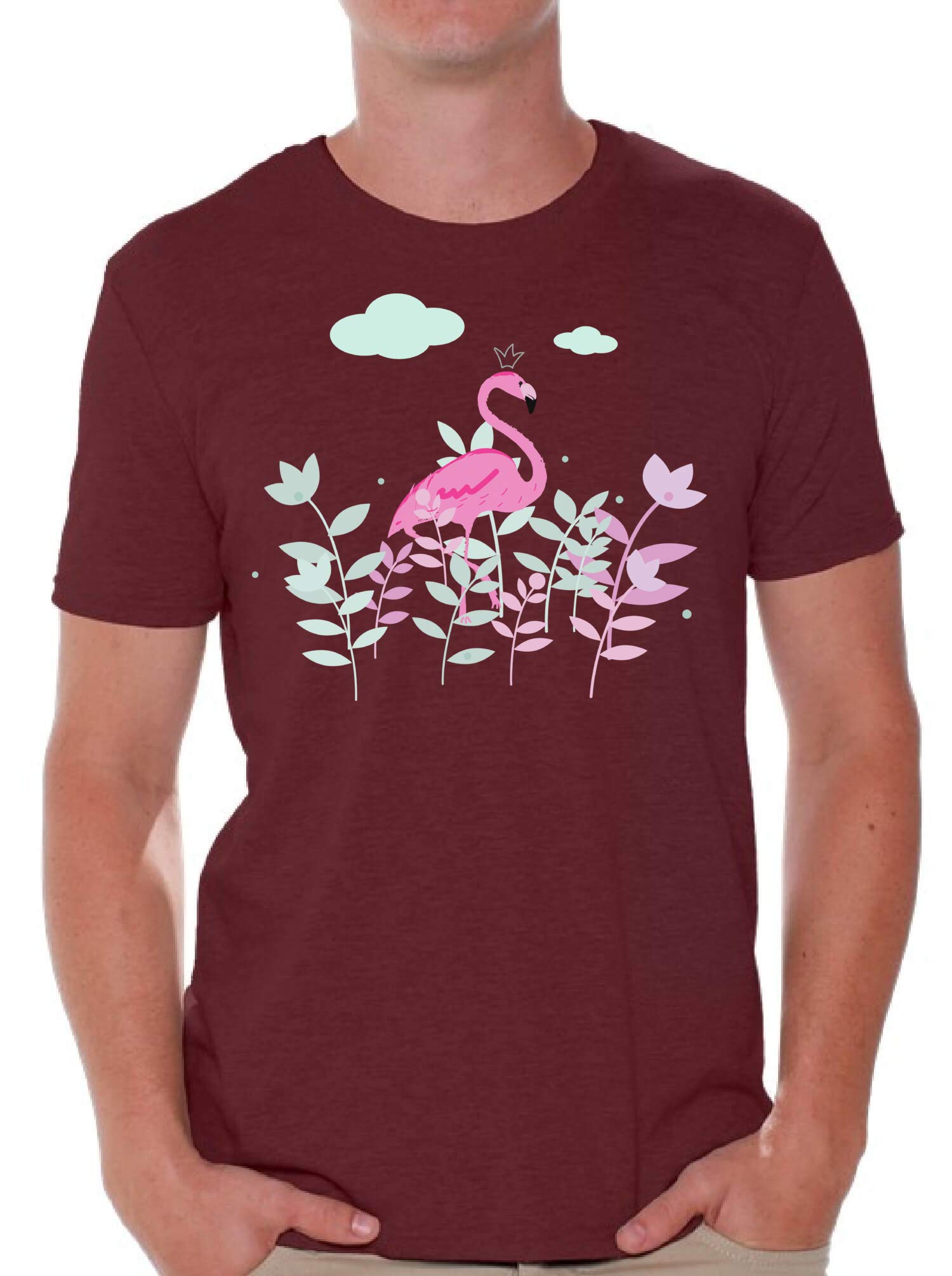 Awkward Styles Men's Flamingo Print T-Shirt - Summer Short Sleeve Casual Tee in Pink | Perfect for Beach Outings, Vacation Wear & Tropical Theme Parties