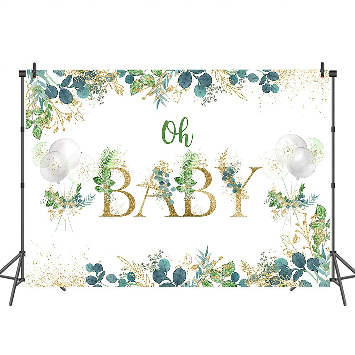 Oh Baby Greenery Backdrop - 8x6ft Vinyl Green Leaves Photography Background for Gender Neutral Baby Shower Decorations | Perfect for Boys' Nursery, Newborn Photo Shoots & Party Decor