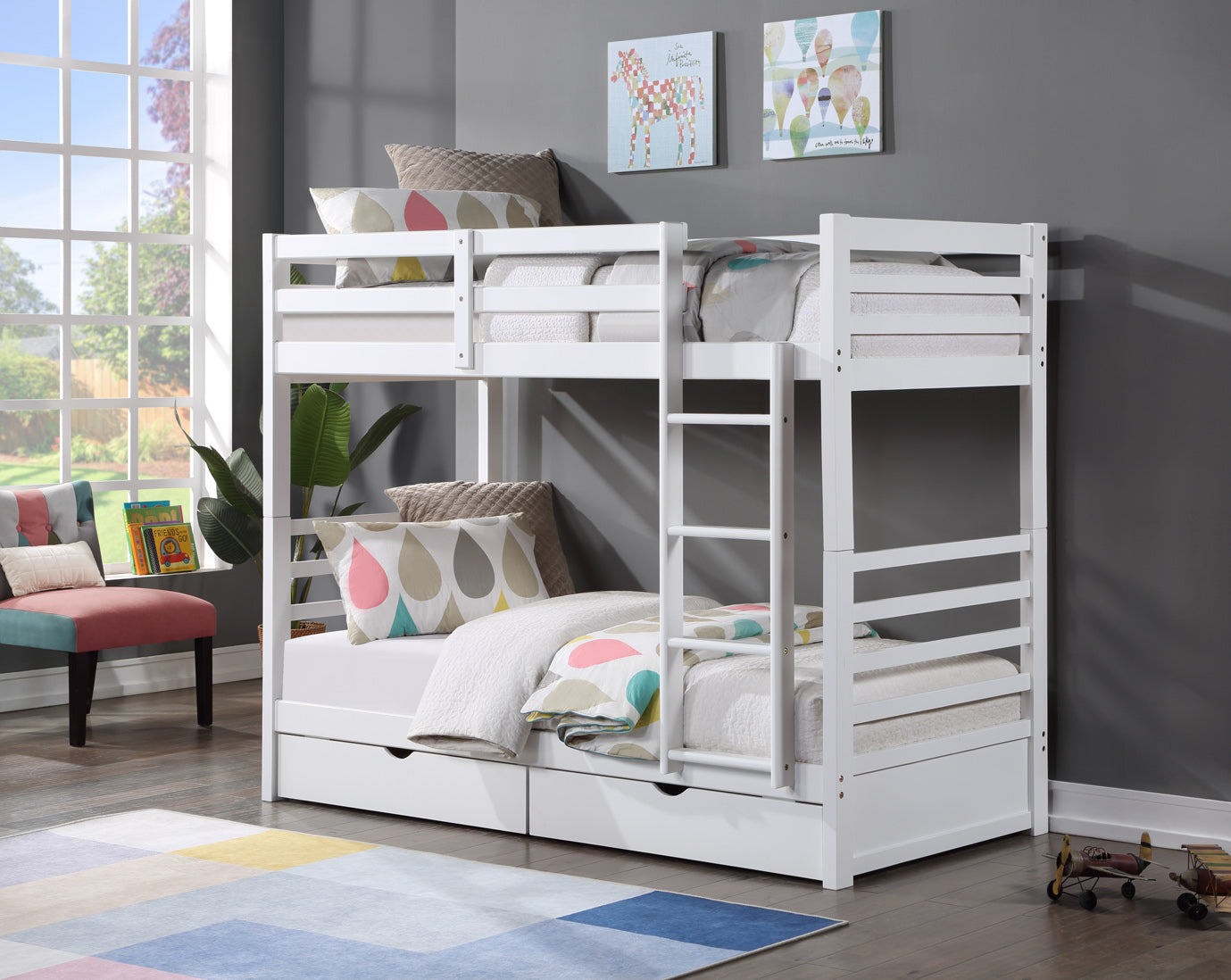 Space Saving Wooden Bunk Bed with Ladder - Twin Over Twin Loft Bed for Kids & Teens - Perfect for Small Bedrooms, Dorms & Guest Rooms