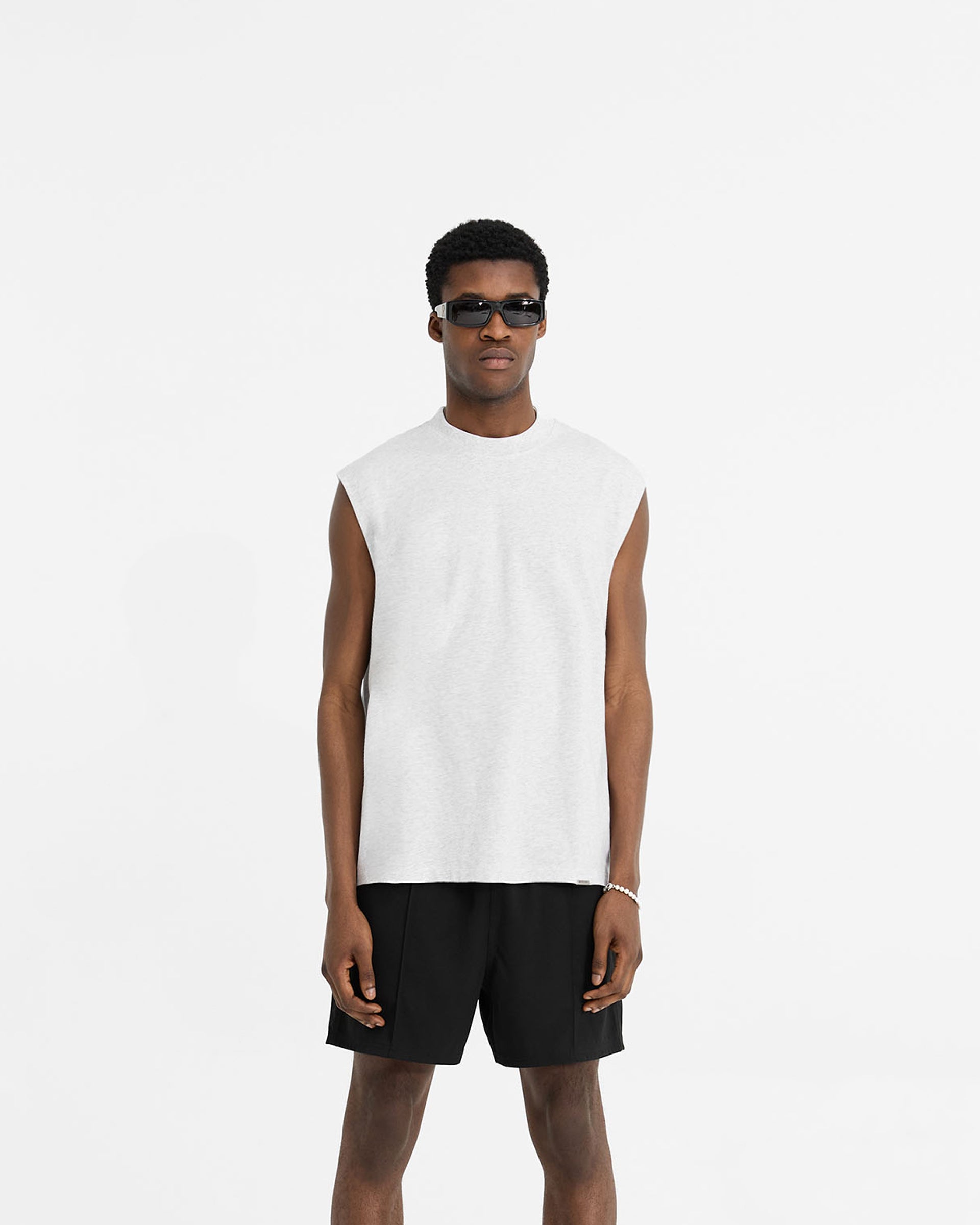 Initial Boxy Tank Top - Ice Grey Marl | Women's Casual Loose Fit Tee for Summer Outfits & Layering