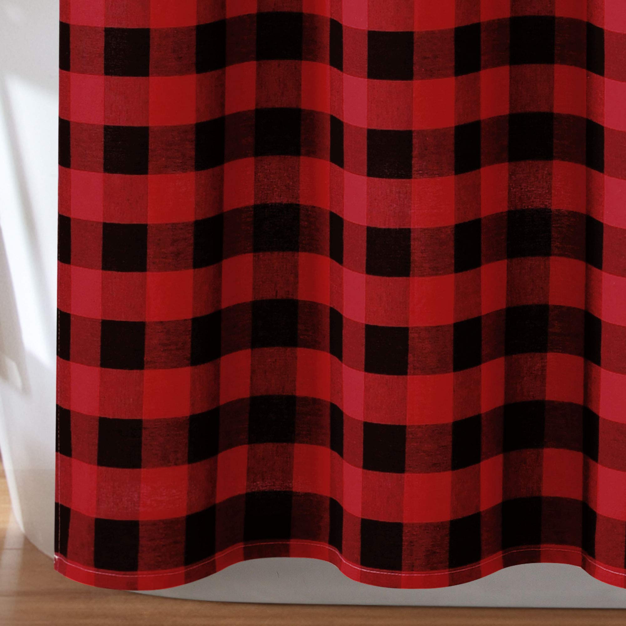Lush Decor Red Buffalo Plaid Cotton Shower Curtain 72x72 Inches - Farmhouse Rustic Bathroom Decor with 