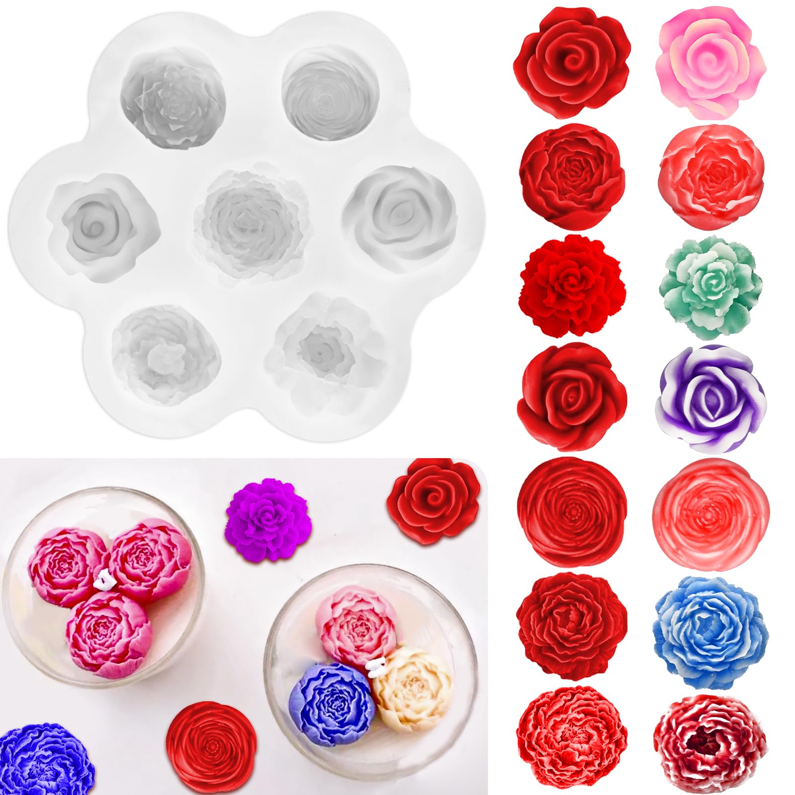 7-Cavity Flower Silicone Molds for Candle Making, Soap Crafting & Cake Decorating - Rose & Peony Shaped Molds for DIY Wax, Resin Casting, Chocolate, Mousse & Fondant - Perfect for Home Decor, Wedding Favors & Craft Projects