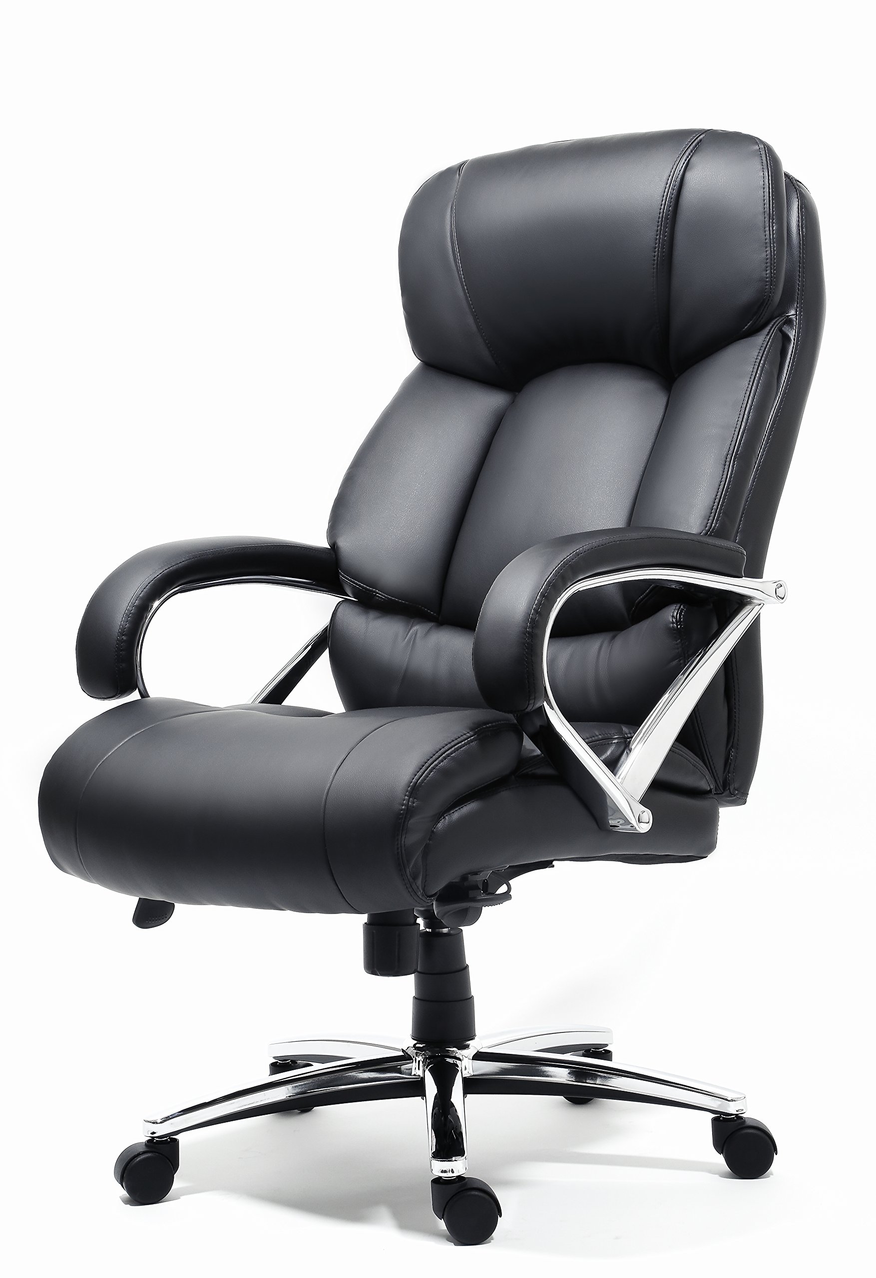 Big and Tall Office Chair 500 Lbs Capacity - Adjustable Bonded Leather Executive Swivel Chair with Castor Wheels - Ergonomic Support for Long Work Hours - Perfect for Home Office, Gaming, and Professional Workspaces (Black)