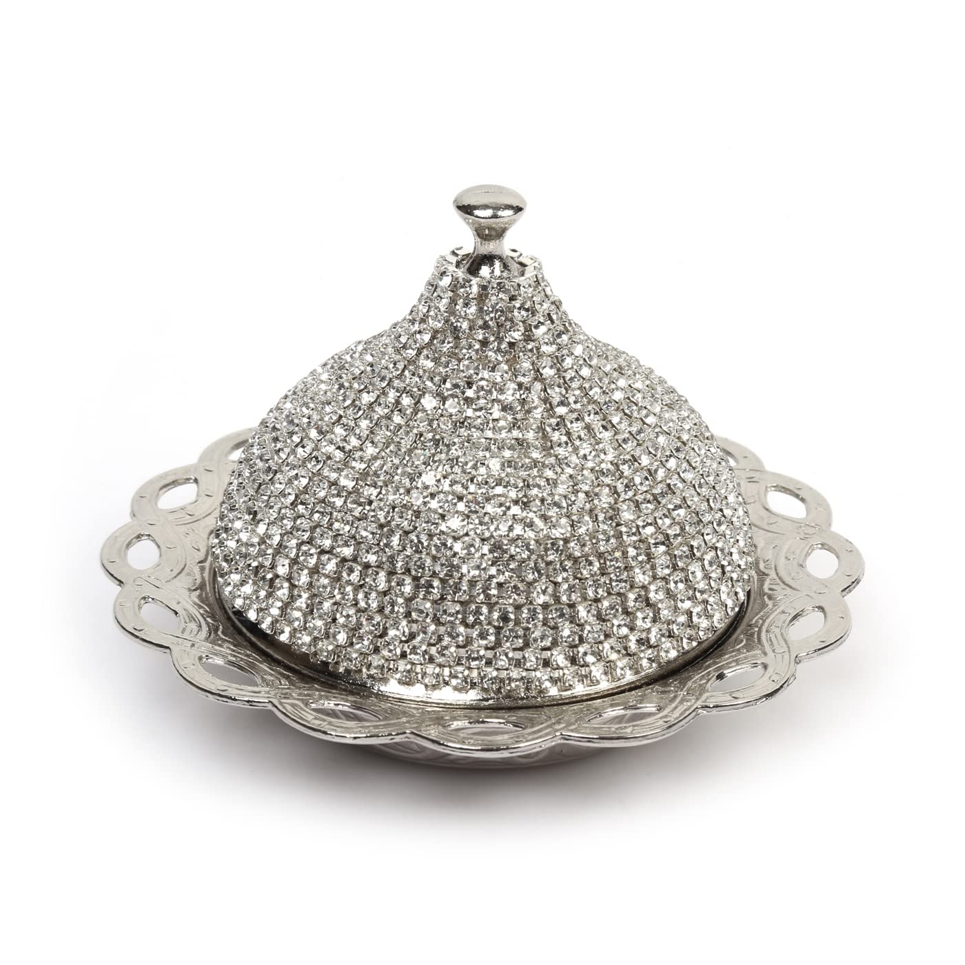 Handmade Brass Sugar Bowl with Lid - Coated Candy Dish for Chocolate & Sweets - Elegant Crystal & Silver Serving Bowl for Desserts, Tea Parties, and Home Decor