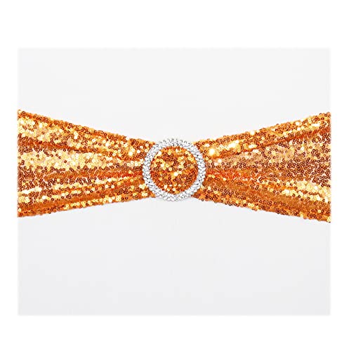 Sparkling Sequin Chair Sashes - Pack of 20 Stretch Spandex Chair Bands with Buckle for Wedding, Banquet, Birthday, Graduation Party Decor - Elegant Anniversary & Prom Celebration Chair Decor (Orange, 20pcs) - Perfect for Adding Glamour to Special Events & Photo Backdrops