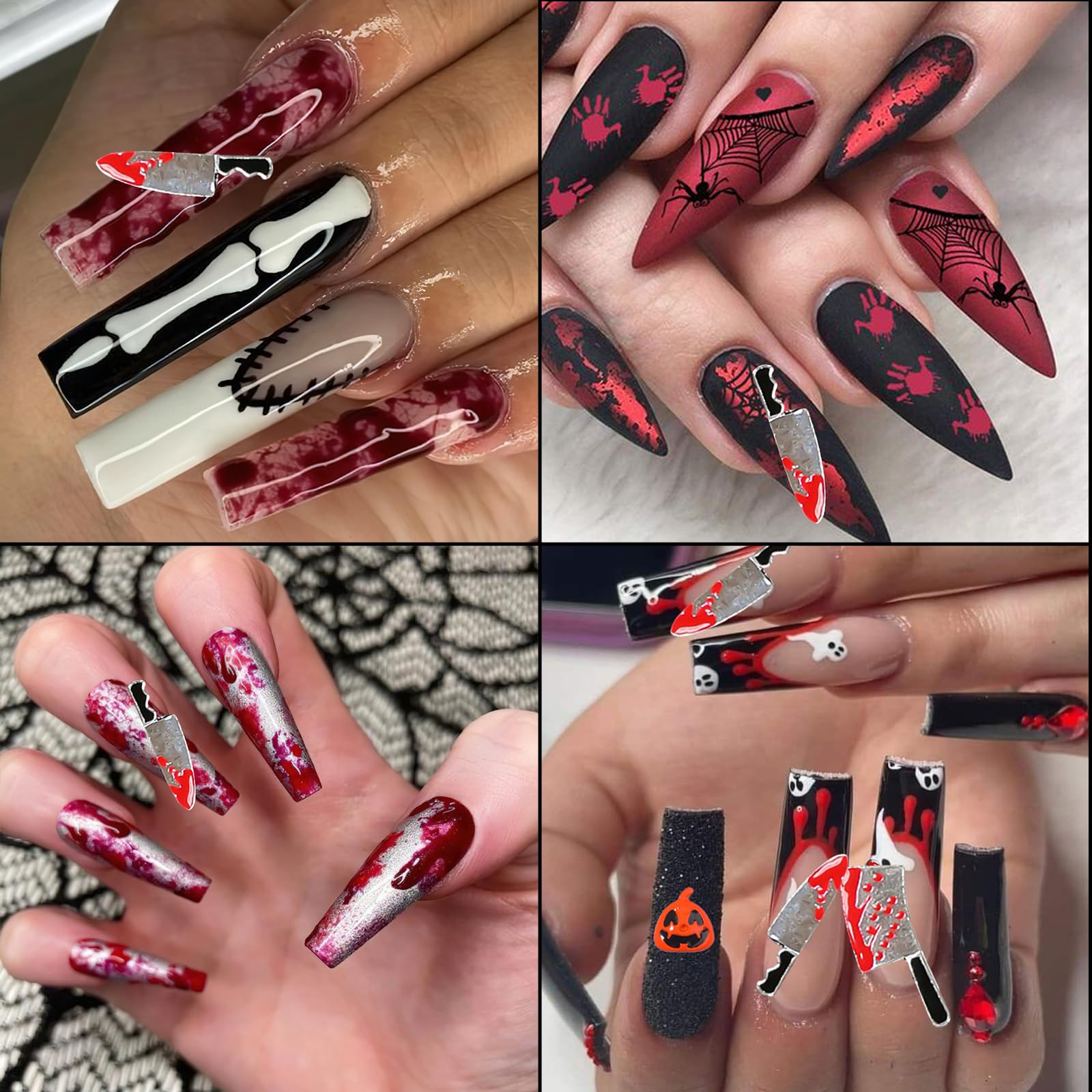 3D Silver Metallic Knife Nail Charms - 14pcs Gothic Alloy Sharp Nail Jewelry for Women & Girls | Halloween Manicure Accessories, Acrylic Nail Decor | Perfect for Goth Fashion, Costume Parties & Spooky Nail Art