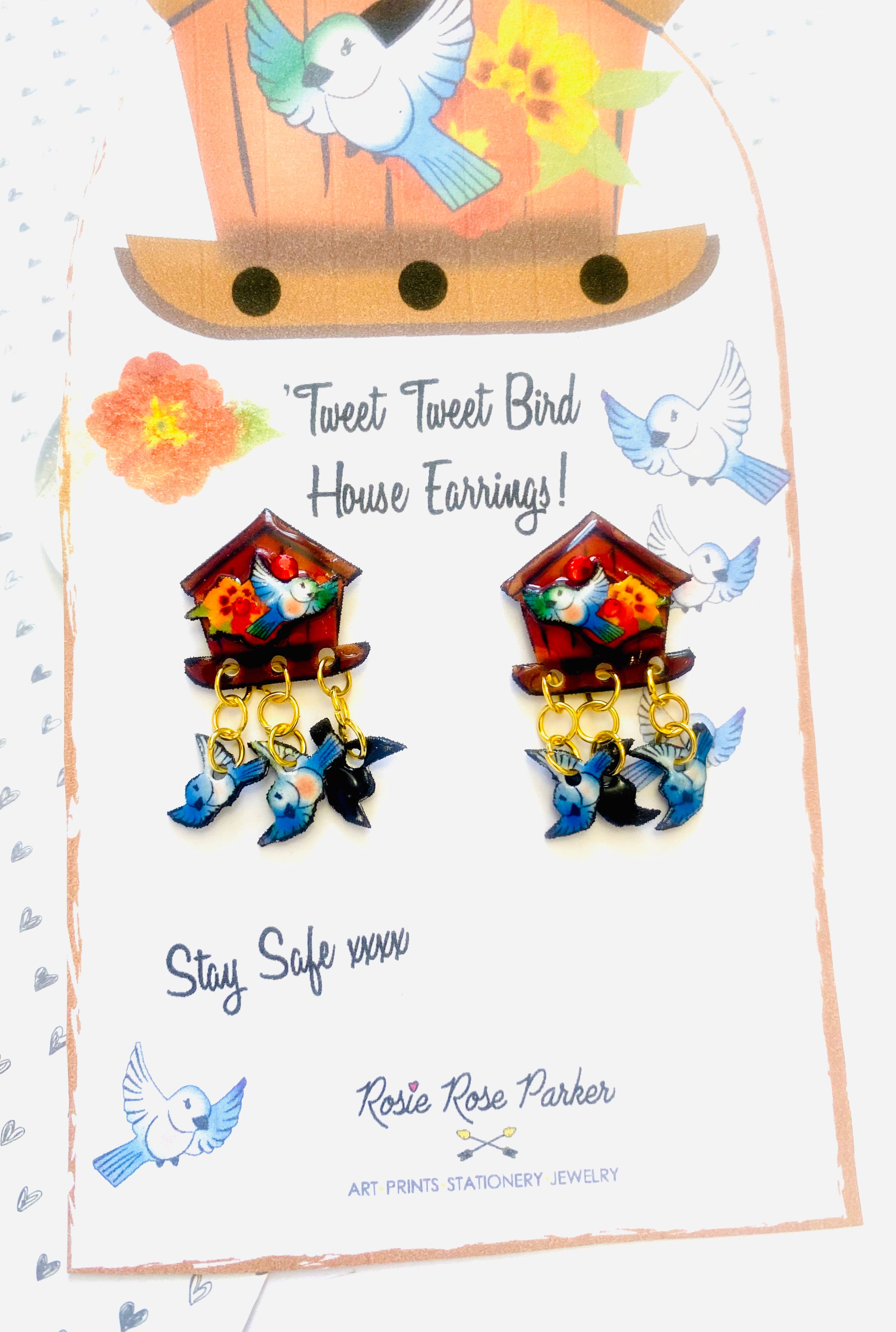 Bird House Earrings by Rosie Rose Parker - Handmade Dainty Birdcage Jewelry for Women | Perfect Gift for Nature Lovers, Boho Style Accessories for Everyday Wear or Special Occasions