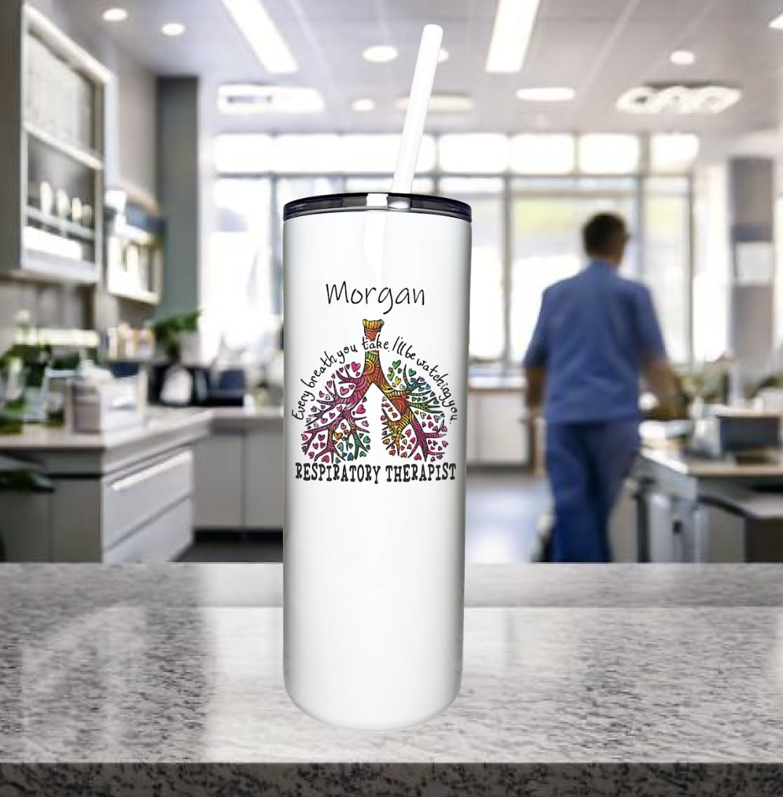 AVITO Personalized Respiratory Therapist Tumbler - 18oz Vacuum Insulated Stainless Steel Cup with Leak-Proof Lid & Straw - Perfect Gift for Medical Professionals, Nurses & Healthcare Workers