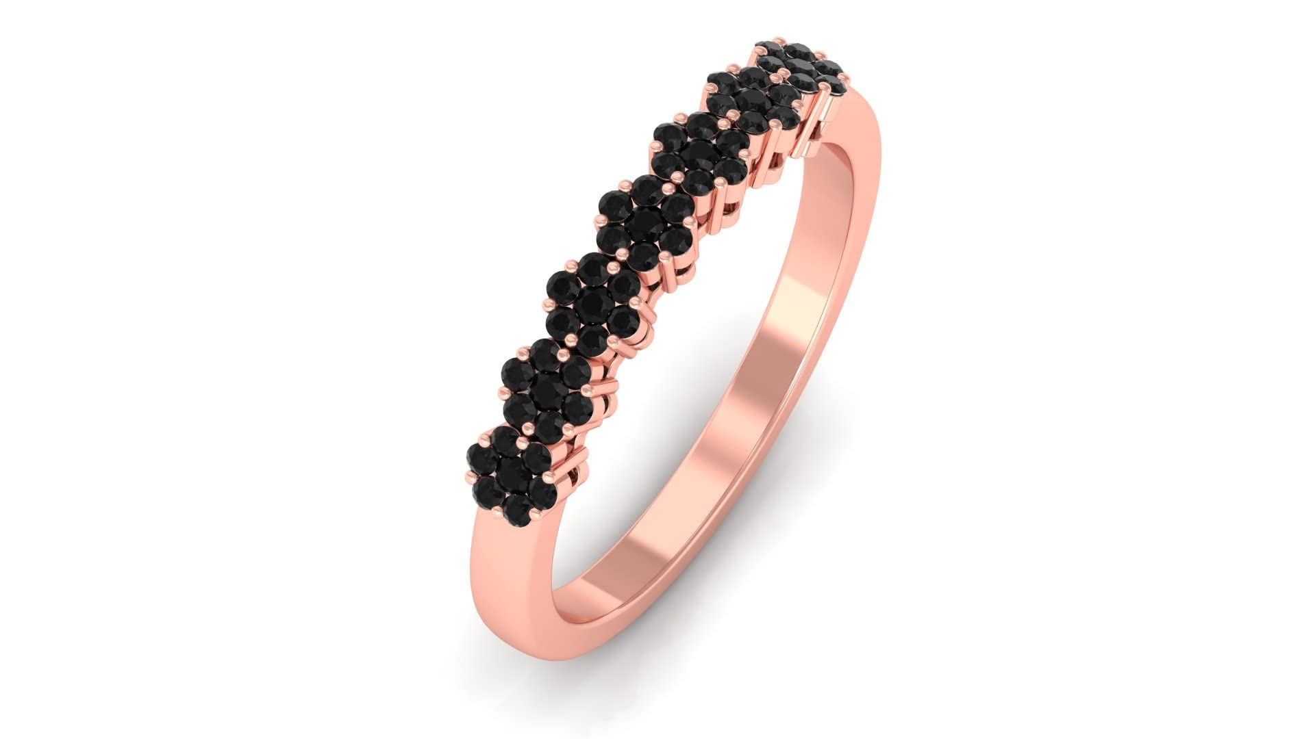 0.50 CT Black Onyx Half Eternity Ring for Women - 14K Solid Gold Floral Onyx Semi Eternity Band - Minimalist Stackable Ring for Everyday Wear, Anniversary Gifts & Special Occasions