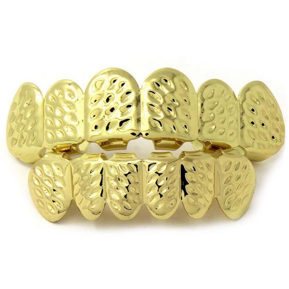 14K Gold Plated Custom Fit Diamond Cut Grillz Teeth Set - Top & Bottom Hip Hop Bling for Men - Perfect Gift for Son, Birthday & Special Occasions - Great for Rappers, Performers & Fashion Statements