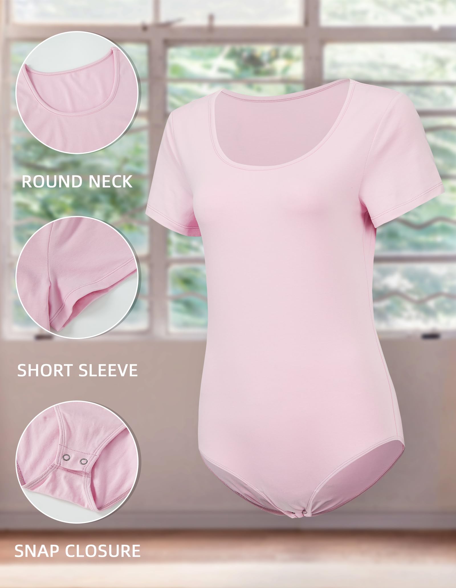 Women's Basic Short Sleeve Crew Neck Bodysuit - Comfortable Stretchy T-Shirt Style Top for Everyday Wear, Layering & Casual Outfits