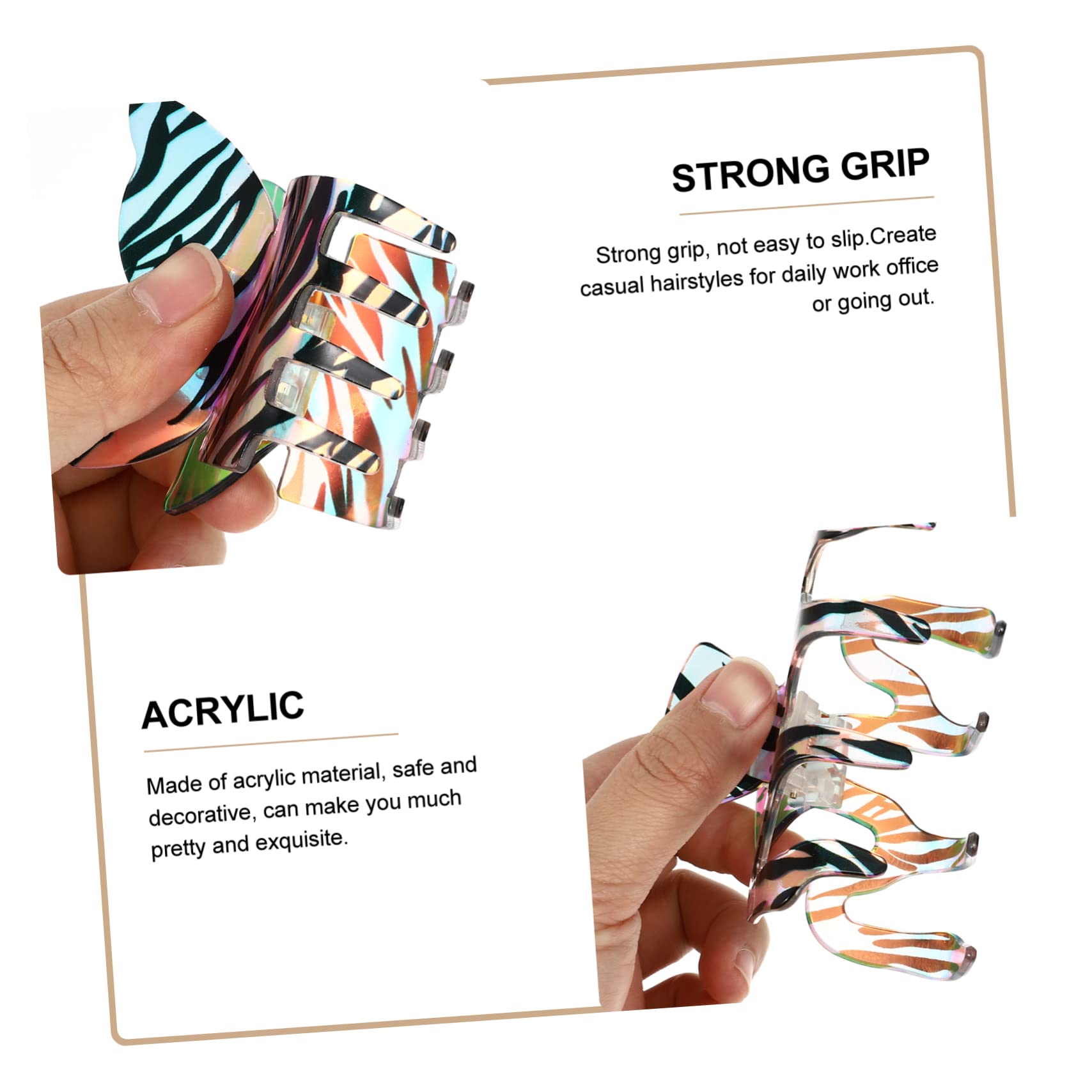 FOMIYES 3-Pack Acrylic Zebra Striped Hair Claw Clips for Women - Non-Slip Jaw Clips with Teeth, Fashion Hair Accessories for Daily Use, Parties, Weddings & Special Events