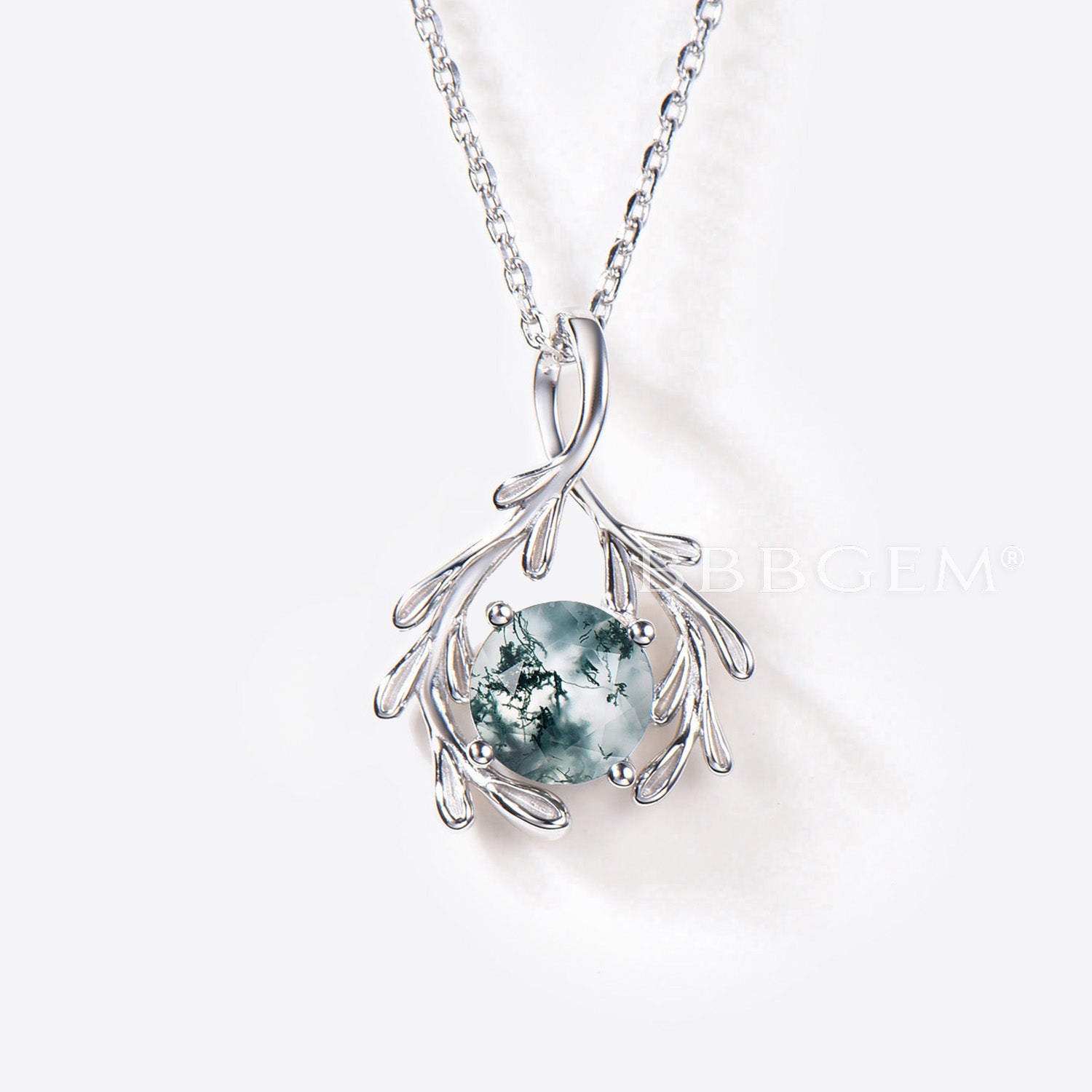 7mm Round Natural Moss Agate Vine Wrap Necklace - Elegant Bridal Jewelry for Weddings, Anniversaries & Special Occasions