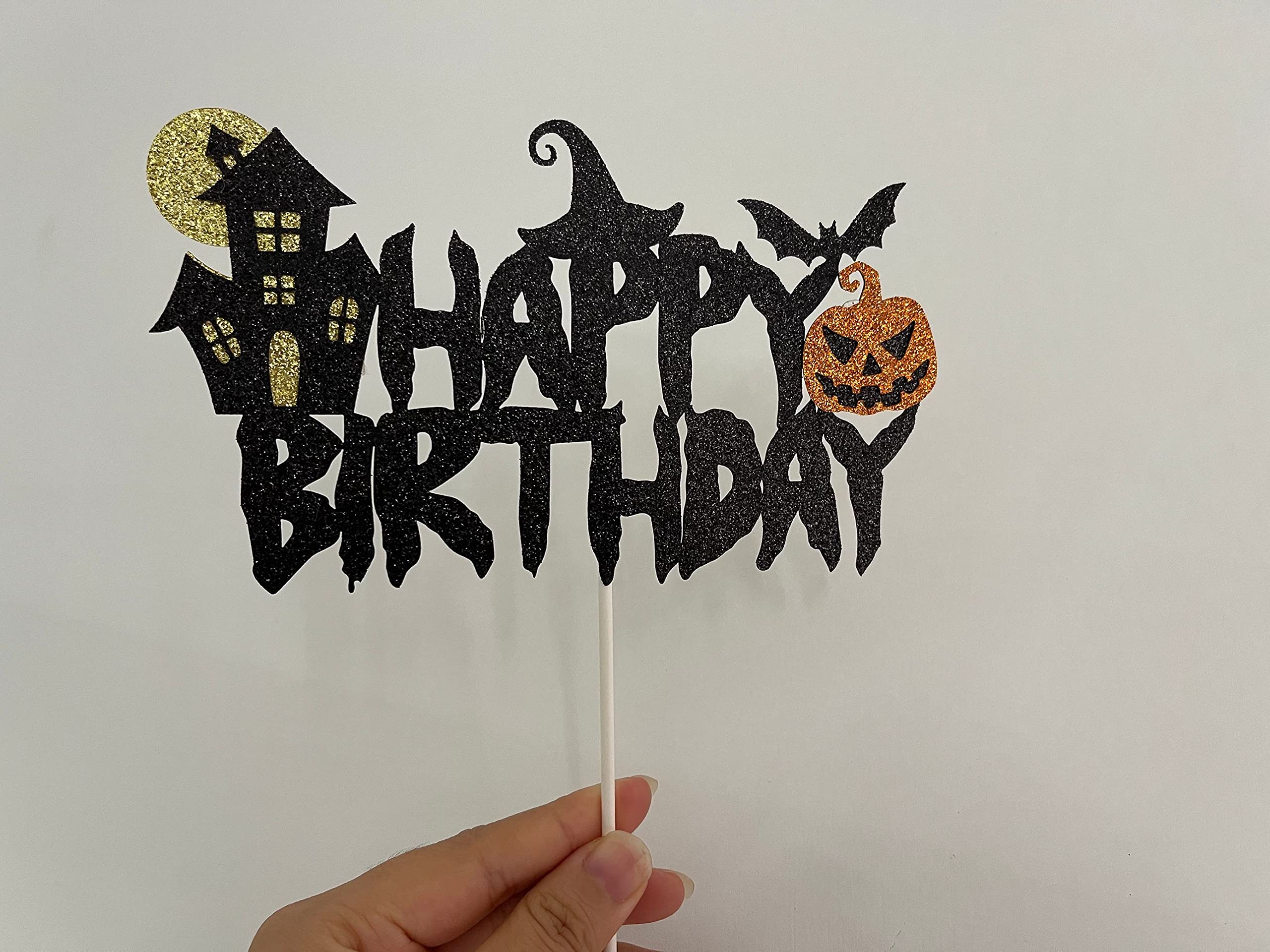 Halloween Birthday Cake Topper - Black Wizard & Pumpkin Design for Halloween & Birthday Party Cake Decorations | Perfect for Halloween Wizard Themed Parties, Pumpkin Birthday Cakes, and Spooky Celebrations