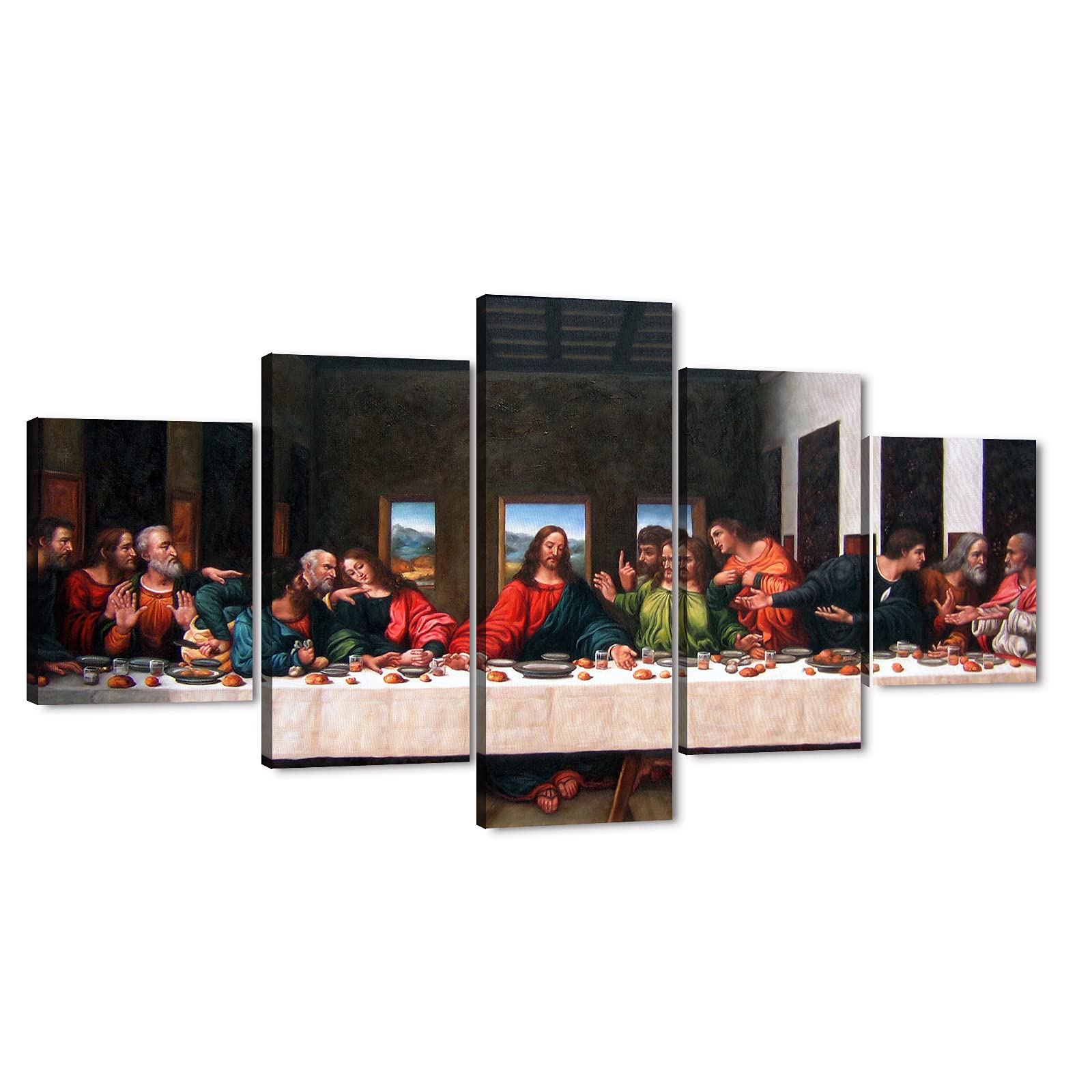 TIMUBA 5-Piece Last Supper Canvas Wall Art Set - Jesus Christ Religious Painting for Home Decor (60x32 Inches) - Perfect for Dining Room, Living Room & Church Wall Decorations - Christian Gift & Biblical Artwork