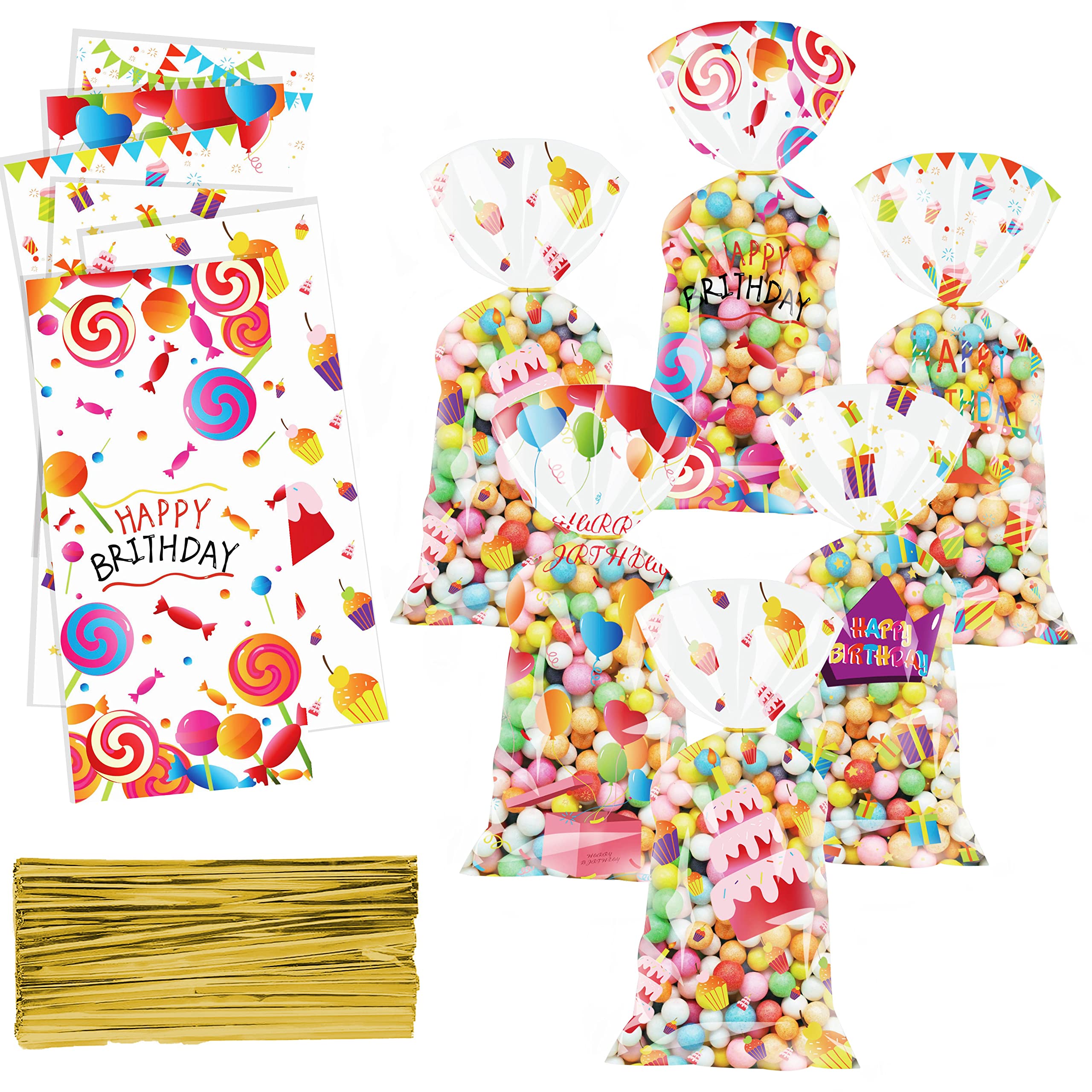 120PCS Candyland Birthday Cello Bags - OPP Clear Treat Bags for Candy, Party Favors, Baby Shower & Birthday Party Supplies - Perfect for Themed Parties, Gift Packaging & Sweet Treats