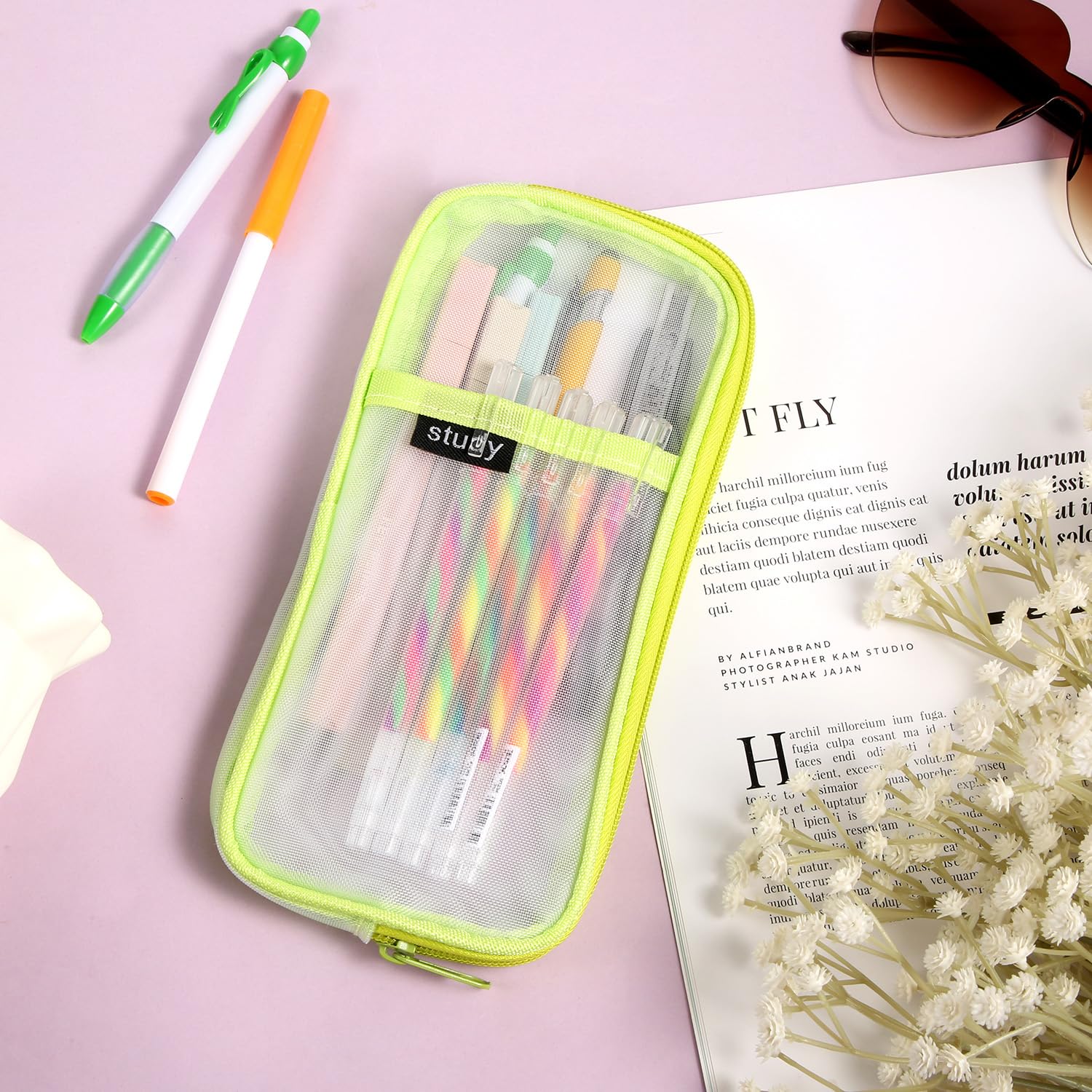 Mesh Pencil Case - Transparent Multifunctional Zipper Pouch for Pencils, Stationery & Travel Makeup | School, Office & Travel Organizer | Durable Clear Mesh Storage Bag (Green) - Perfect for Students, Professionals & On-the-Go Essentials