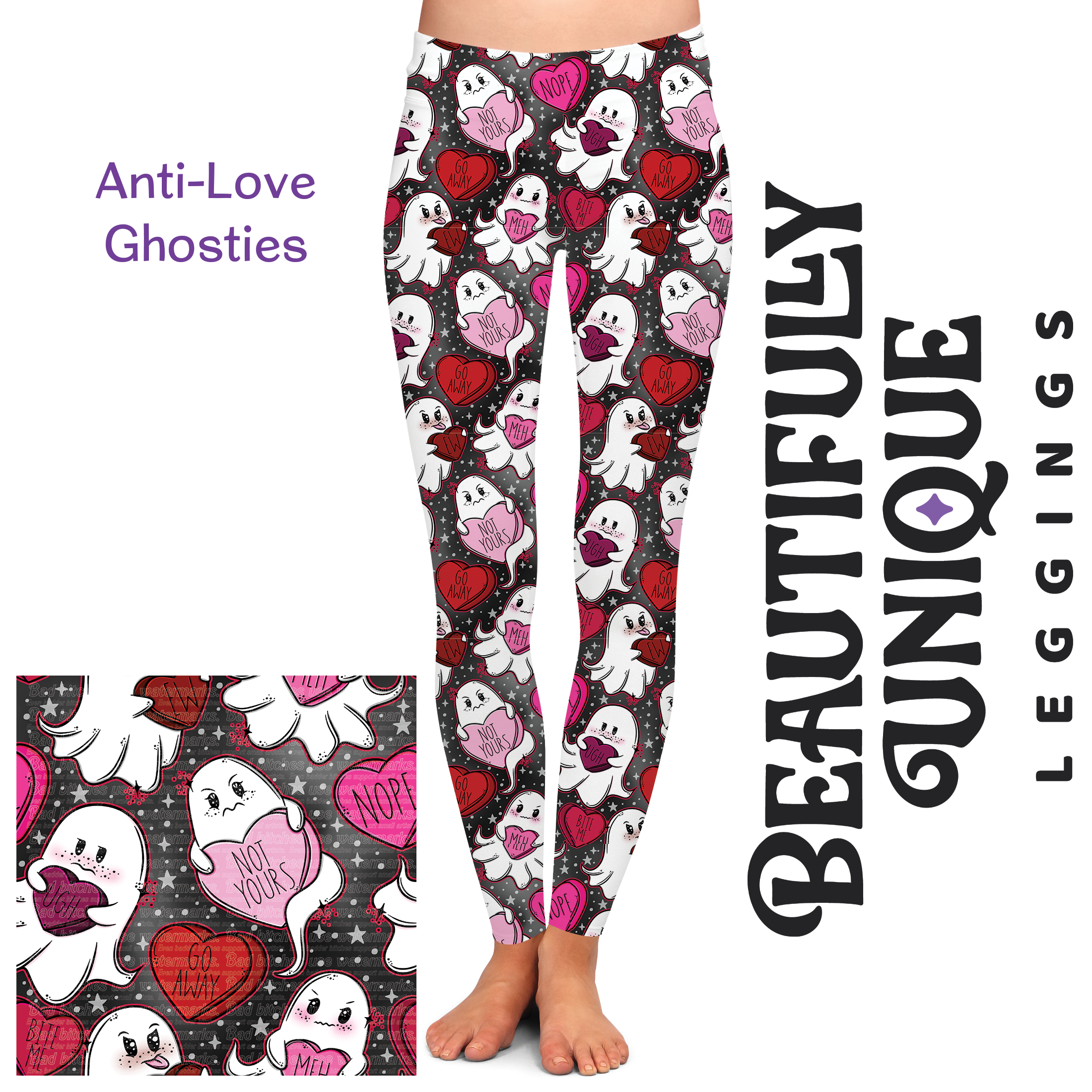 Handcrafted Ghost Hearts Valentine's Day Leggings - Vibrant Anti Love Ghosties Semi-Exclusive High Quality Yoga Pants for Women | Perfect for Valentine's Gifts, Cosplay & Festival Outfits