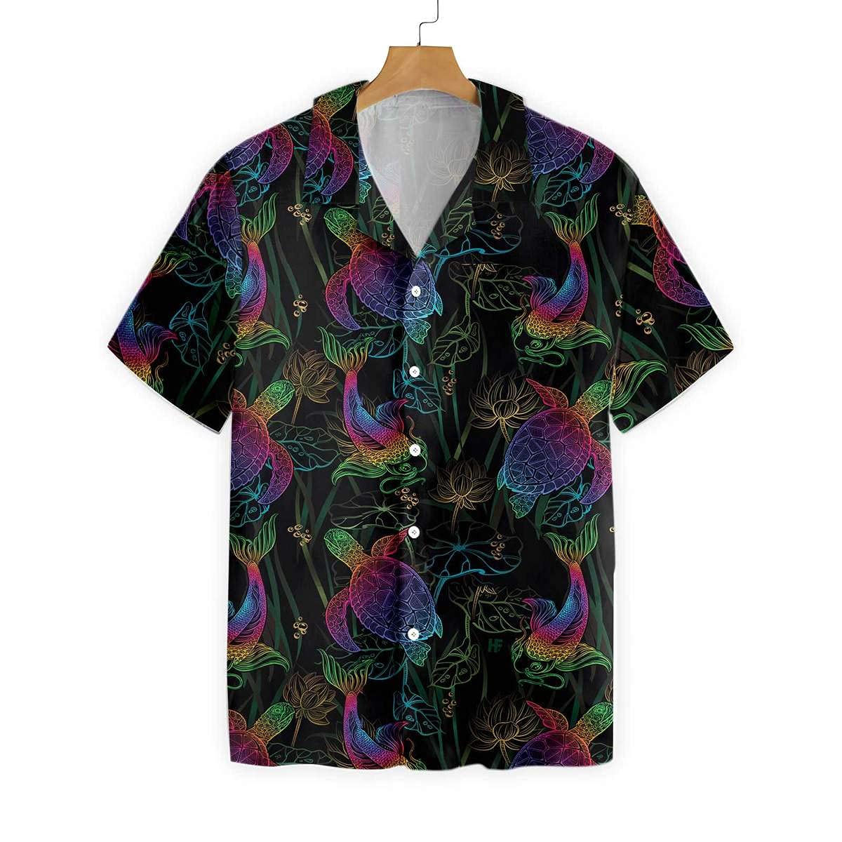 HYPERFAVOR Stylish Sea Turtle Print Hawaiian Shirt for Men - Comfortable Button Down Casual Beach Shirt - Perfect for Vacation, Summer Parties & Tropical Getaways