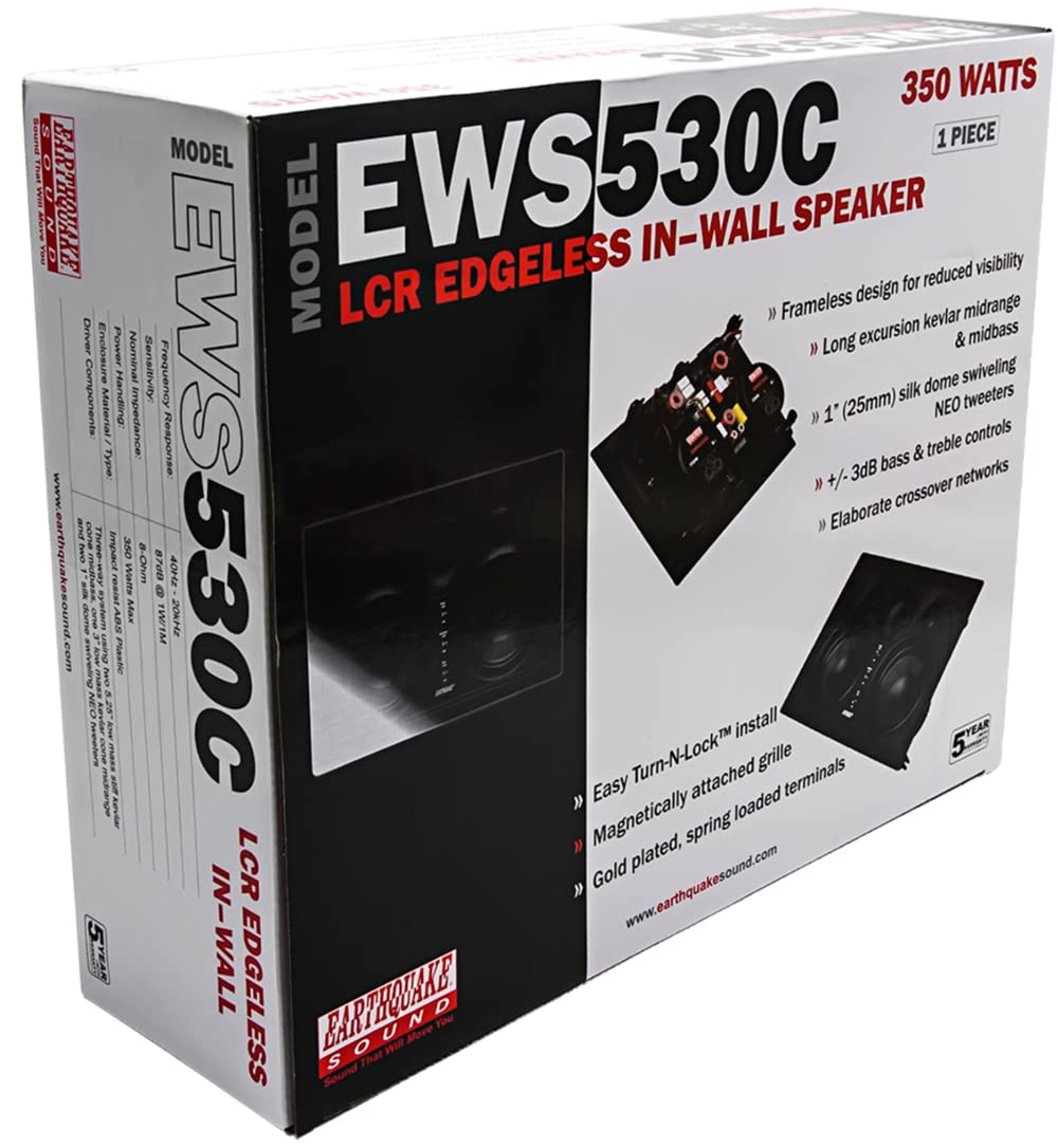 Earthquake Sound EWS530C Edgeless Series 3-Way Carbon Fiber In-Wall LCR Speaker with Magnetic Grille - High Performance Home Theater Audio (Black, Single) - Perfect for Living Rooms, Home Cinemas, and Multi-Room Audio Systems