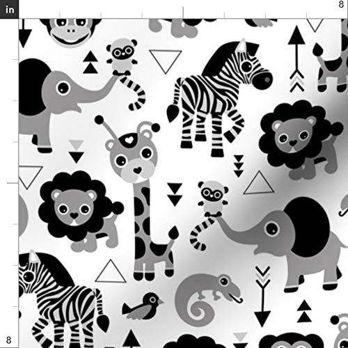 Geometric Jungle Zoo Safari Animal Print Denim Fabric by The Yard - Black White Gray Monkey Design for Kids Clothing, Home Decor & Upholstery | Perfect for DIY Apparel, Curtains & Throw Pillows