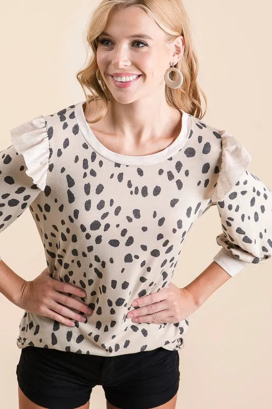 BiBi Dalmatian Print Terry Top with Contrast Band - Stylish Baby Bodysuit for Playdates & Photo Shoots