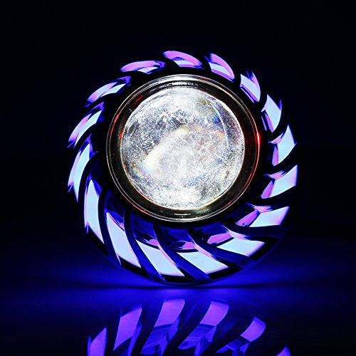 Keenso Motorcycle LED Headlight - Hi/Low Beam Projector with Dual Halo Angel Devil Eye Lights (Blue Halo Ring) for Harley, Honda, Yamaha - Perfect for Night Riding & Custom Bike Upgrades