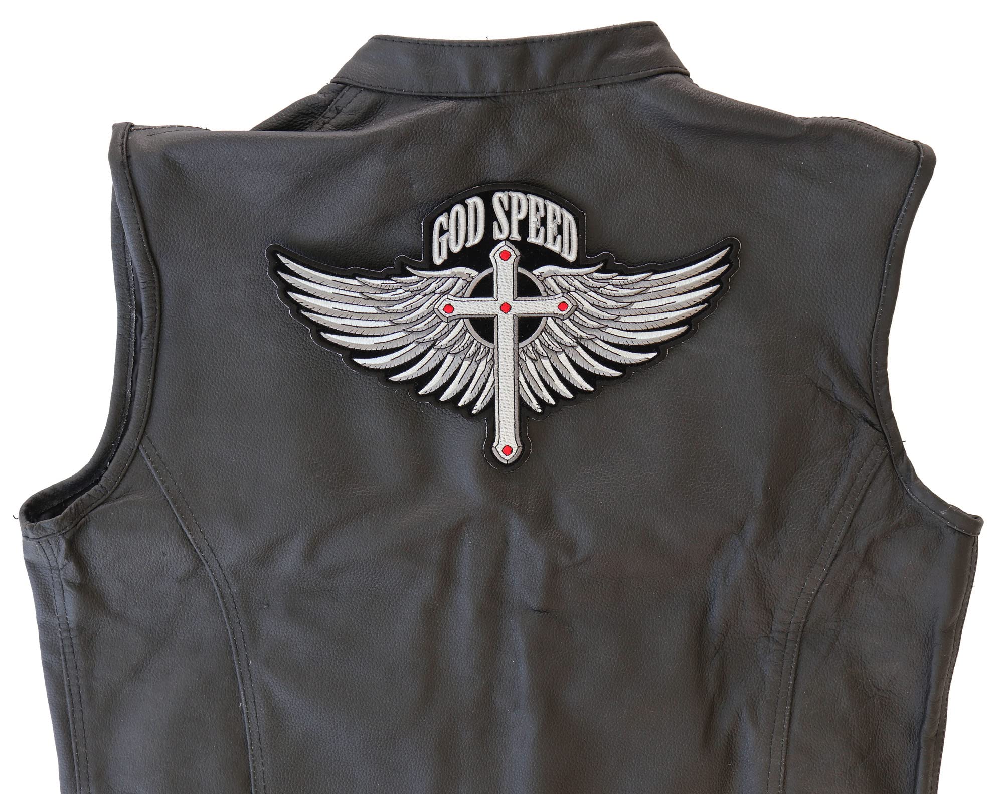 God Speed Cross and Wings Embroidered Patch - Large Christian Back Patch for Jackets, Vests & Bags - Religious & Biker Style Accessory