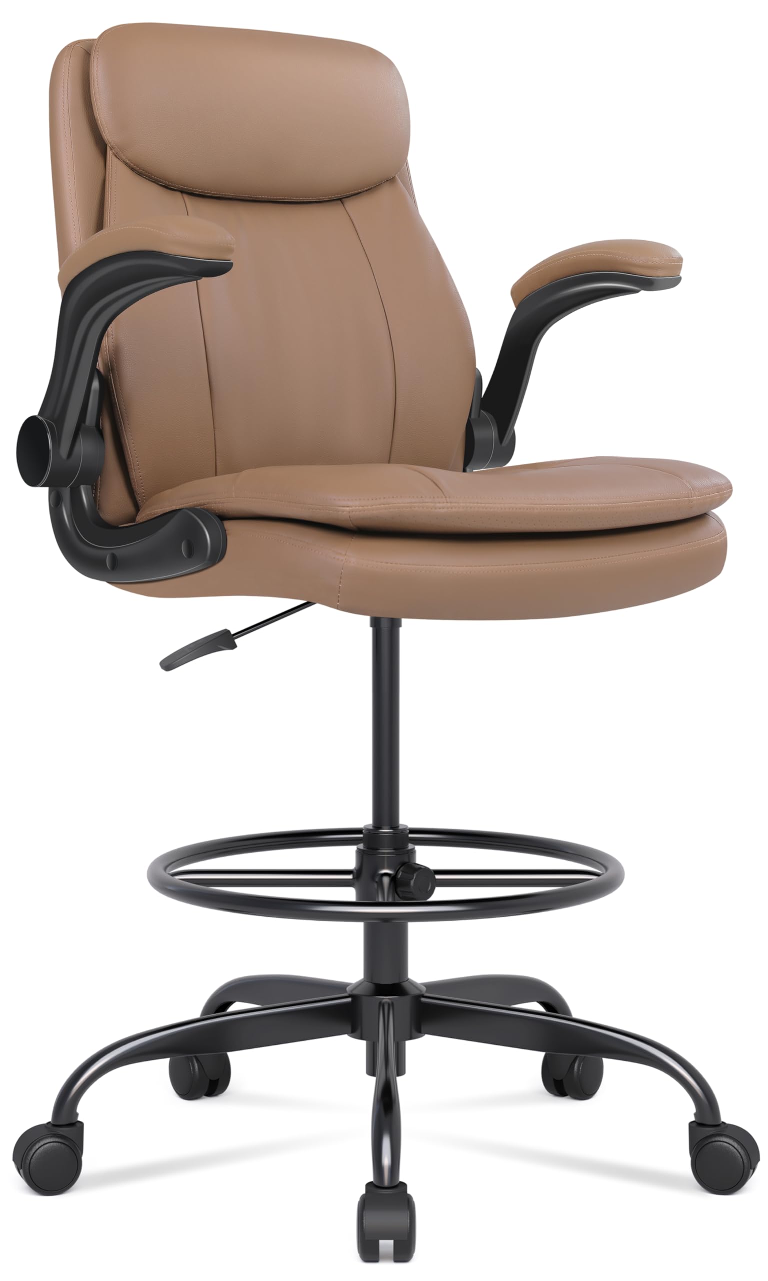Premium Misolant Leather Drafting Chair - Adjustable Height Executive Office Chair with Flip-Up Armrests for Standing & Counter Height Desks - Ergonomic Design for Architects, Artists & Home Office Workspaces